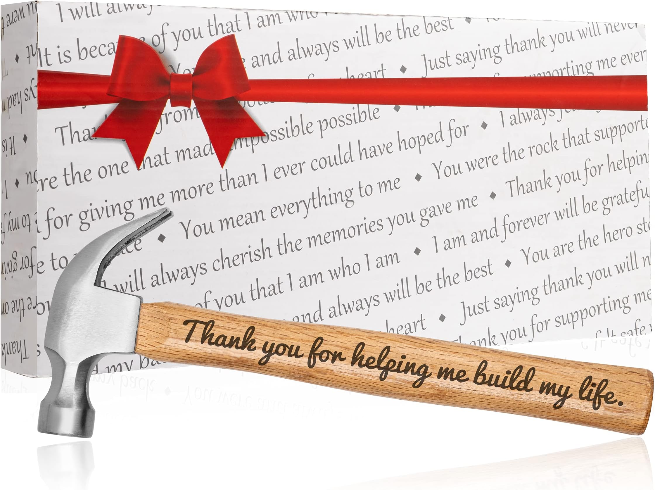 Father's Day Gift Thank You for Helping Me Build My Life Engraved Wood Handle Steel Hammer Sentimental DIY Gift Birthday Christmas (16 oz Claw)