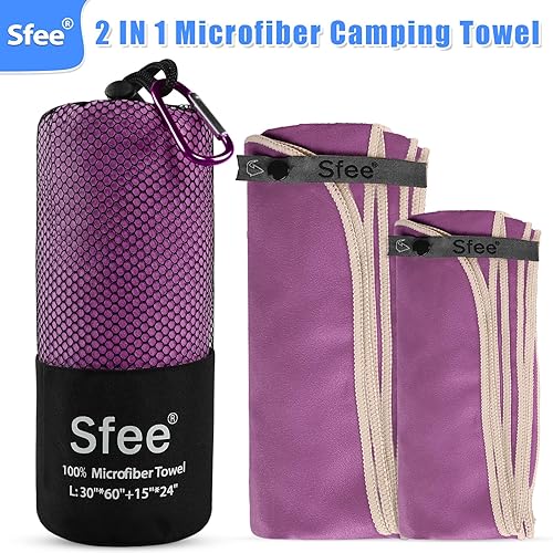 Miniatura 2 de Sfee Paquete de 2 toallas de viaje de microfibra, toalla de secado rápido, toalla de campamento, toalla de camping, toalla deportiva compacta,