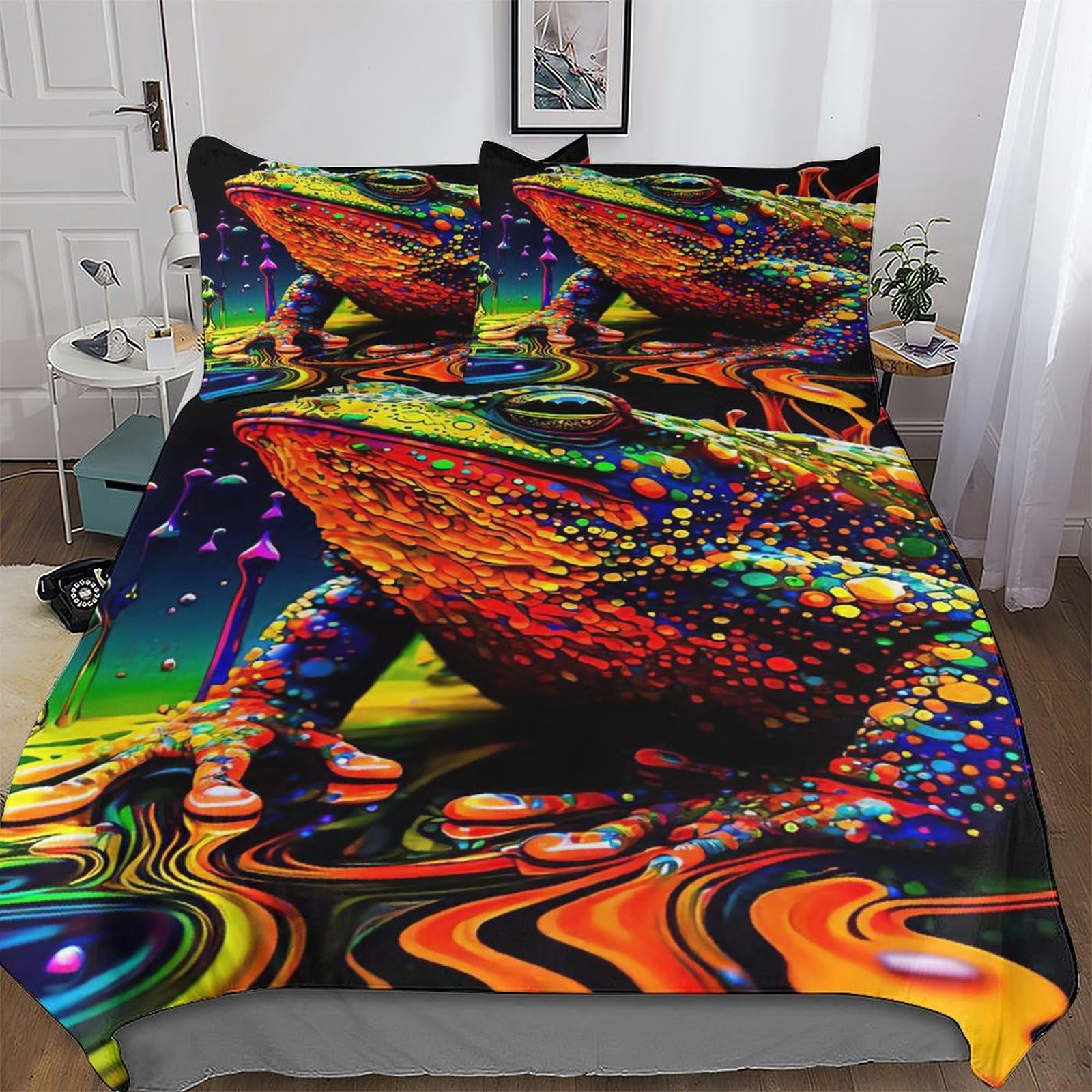 Housse de couette grenouille hypoallergénique en microfibre pour grand lit