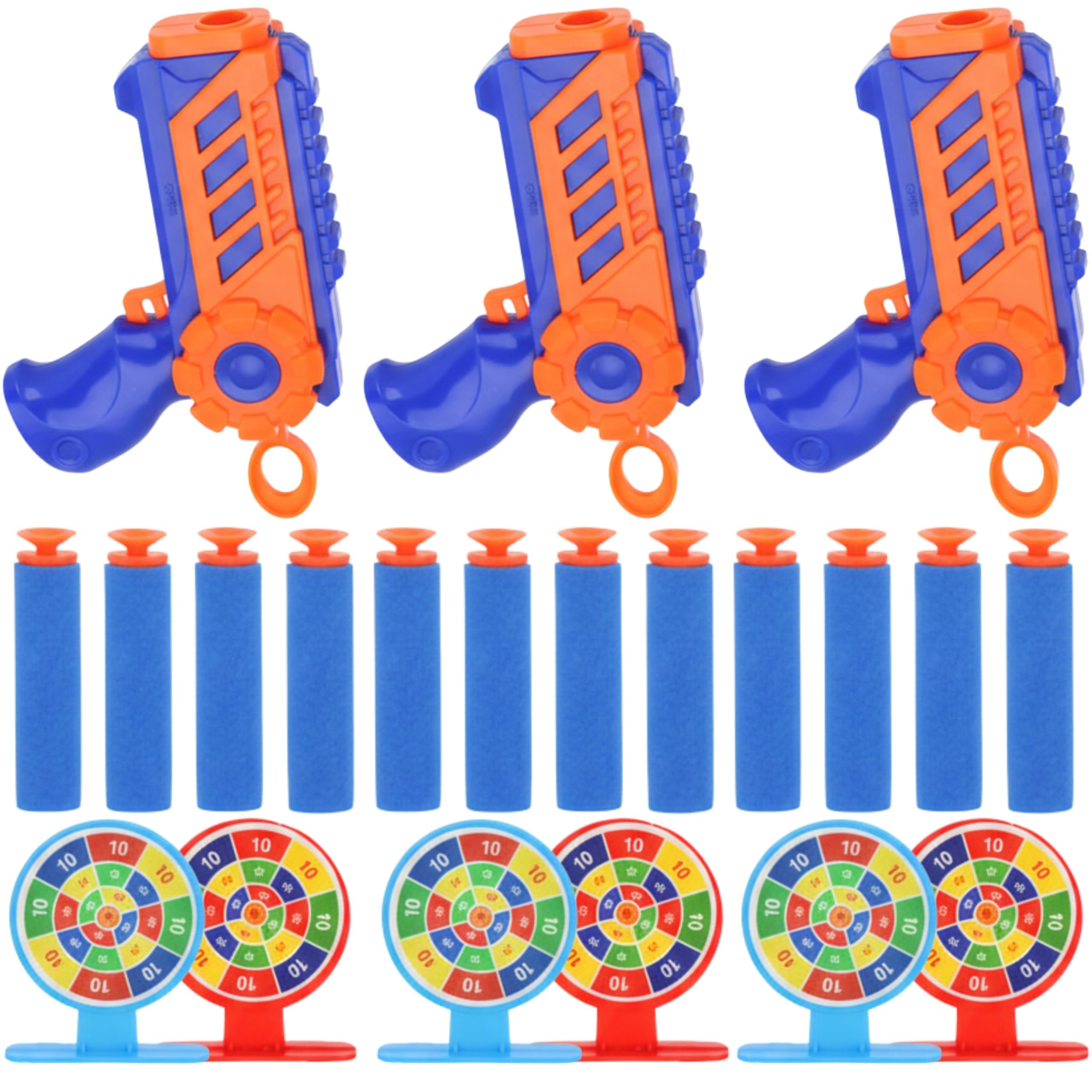 3 Pack Foam Dart Blaster Set for Kids with Targets, 3 Mini Dart Launchers, 12 EVA Foam Darts & 6 Target Discs