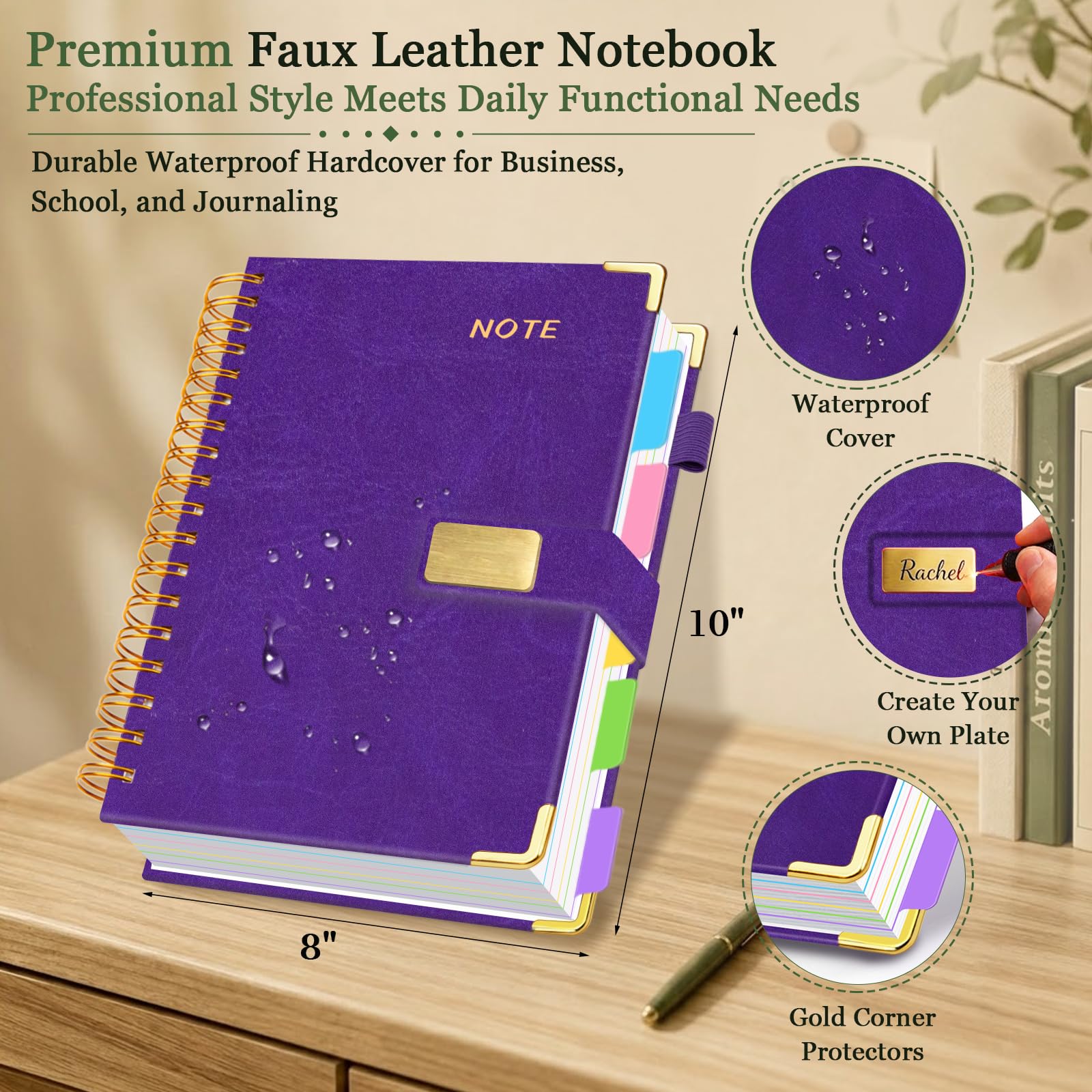 Cuaderno en espiral de 5 asignaturas con separadores de bolsillo, 20,3 x