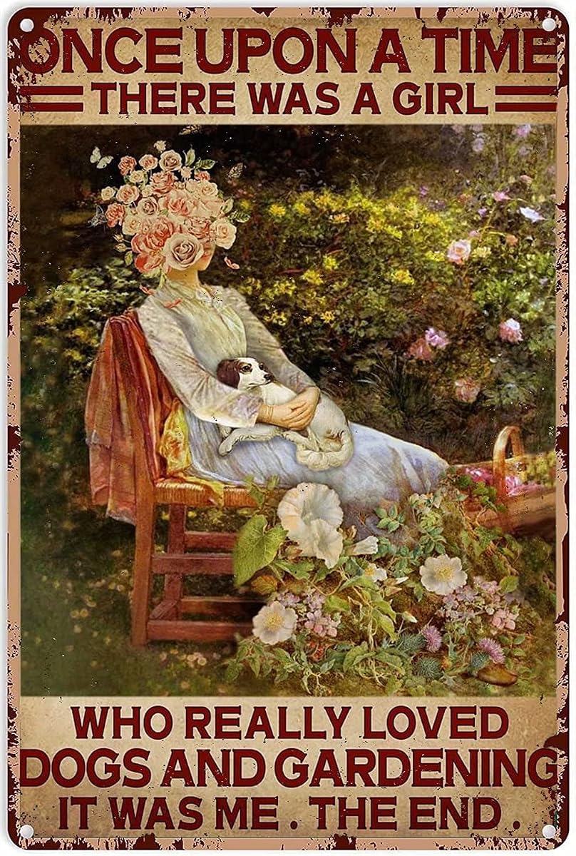 Garden Signs A Girl Loves Dogs and Gardening Vintage Metal Tin Sign Garden Decor For Bedroom Home Hotel Bar Cafe Wall Decoration 8x12 Inch