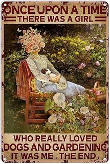 AINBASH Vintage 'A Girl Loves Dogs and Gardening' Metal Tin Sign - 8x12 Inch Waterproof Garden Decor for Yard, Home, Bedroom Wall Art