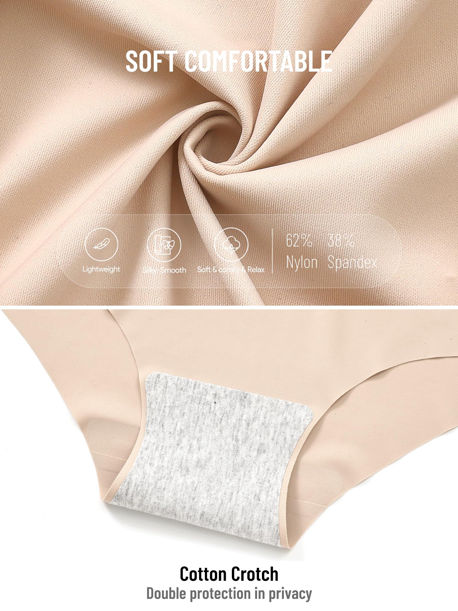 Lot de 6 culottes de bikini invisibles sans couture pour femme, confortables, extensibles, invisibles, pour un usage quotidien