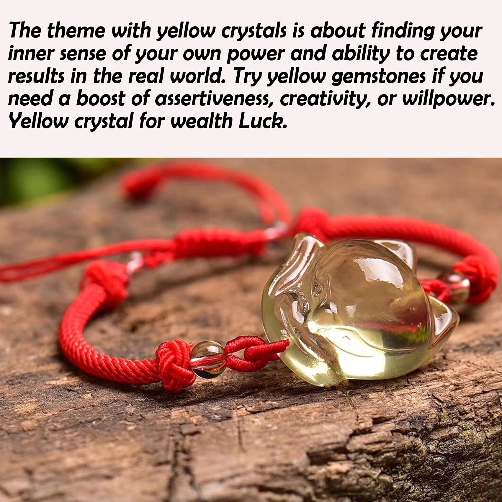 Pulsera Feng Shui Pulsera de prosperidad Pulsera de piedras preciosas naturales Pulsera de cristal amarillo Pulsera de amuleto de la suerte de zorro for mujeres Hombres Pulsera de hilo rojo Reiki Chak