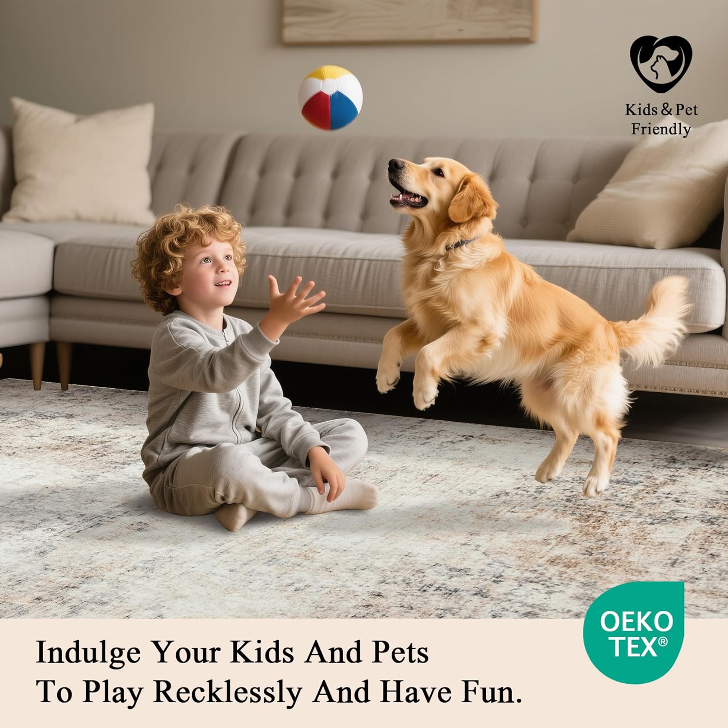 Beige 8x10 Area Rug Washable: Modern Neutral Rugs for Living Room Dining Room Bedroom Office Indoor - Non-Slip Large Carpet Home Decor - 8x10 Beige Gray