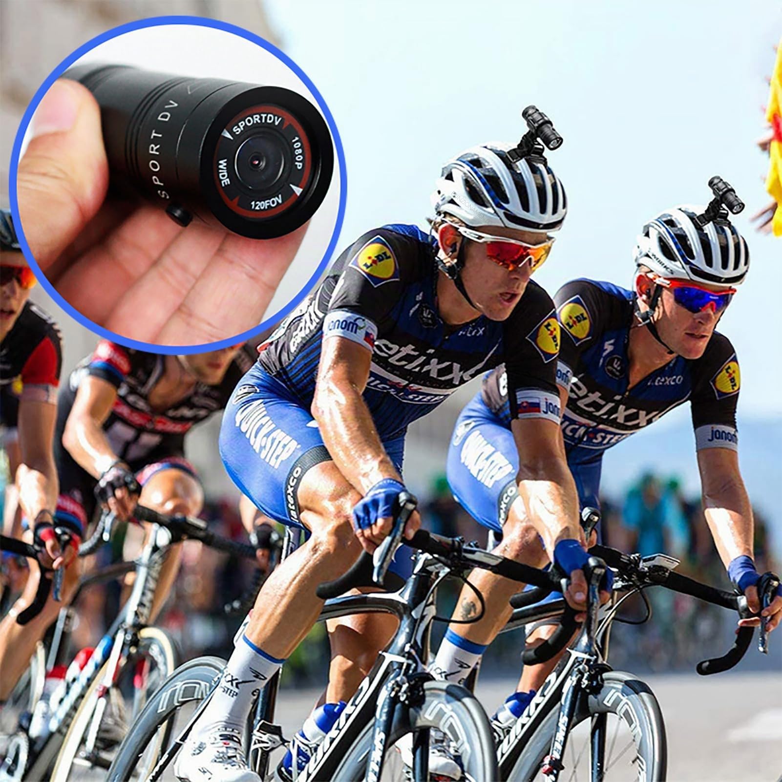 Yunseity Videocamera per Casco da Bicicletta per Moto HD 1080P, Videocamera per Azione Sportiva Grandangolare 120° Microfono Incorporato Impermeabile con Staffa e Cinturino per Casco