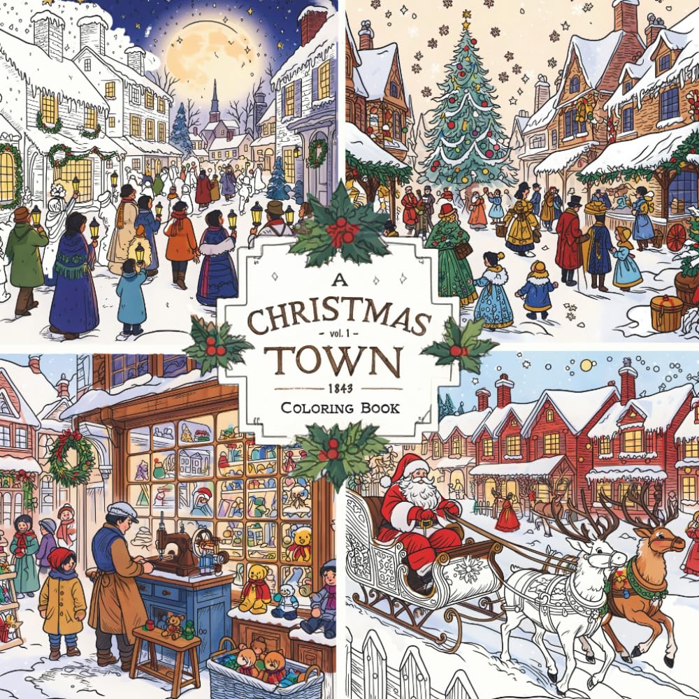 Christmas Town Coloring Adventures: A Cozy Victorian Christmas Coloring Book for Adults