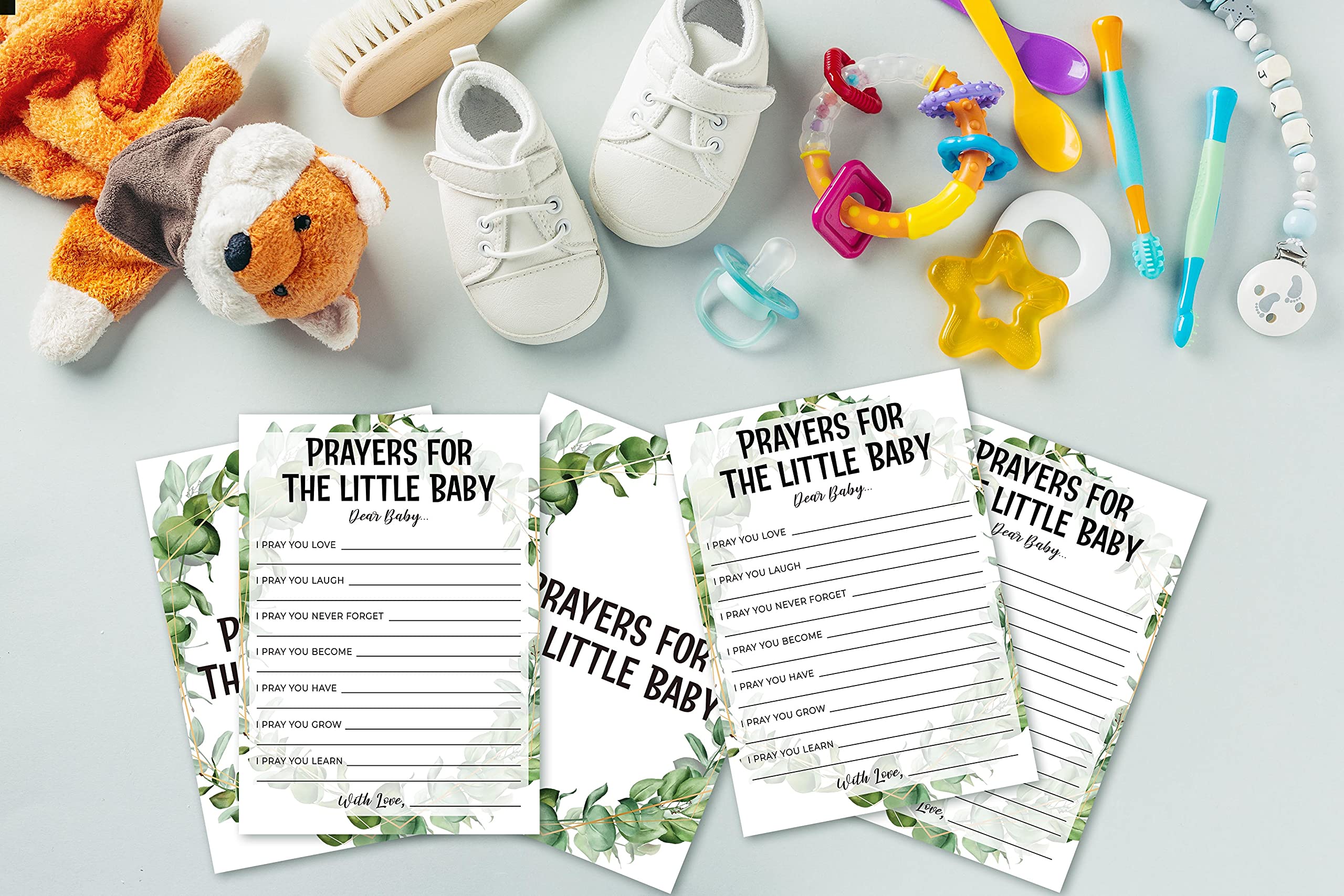 Karty do gry na baby shower, modlitwy do gry dla dziecka, tropikalna dżungla, karty imprezowe dla chłopców lub dziewcząt, zestaw 30 kart (zielony008)