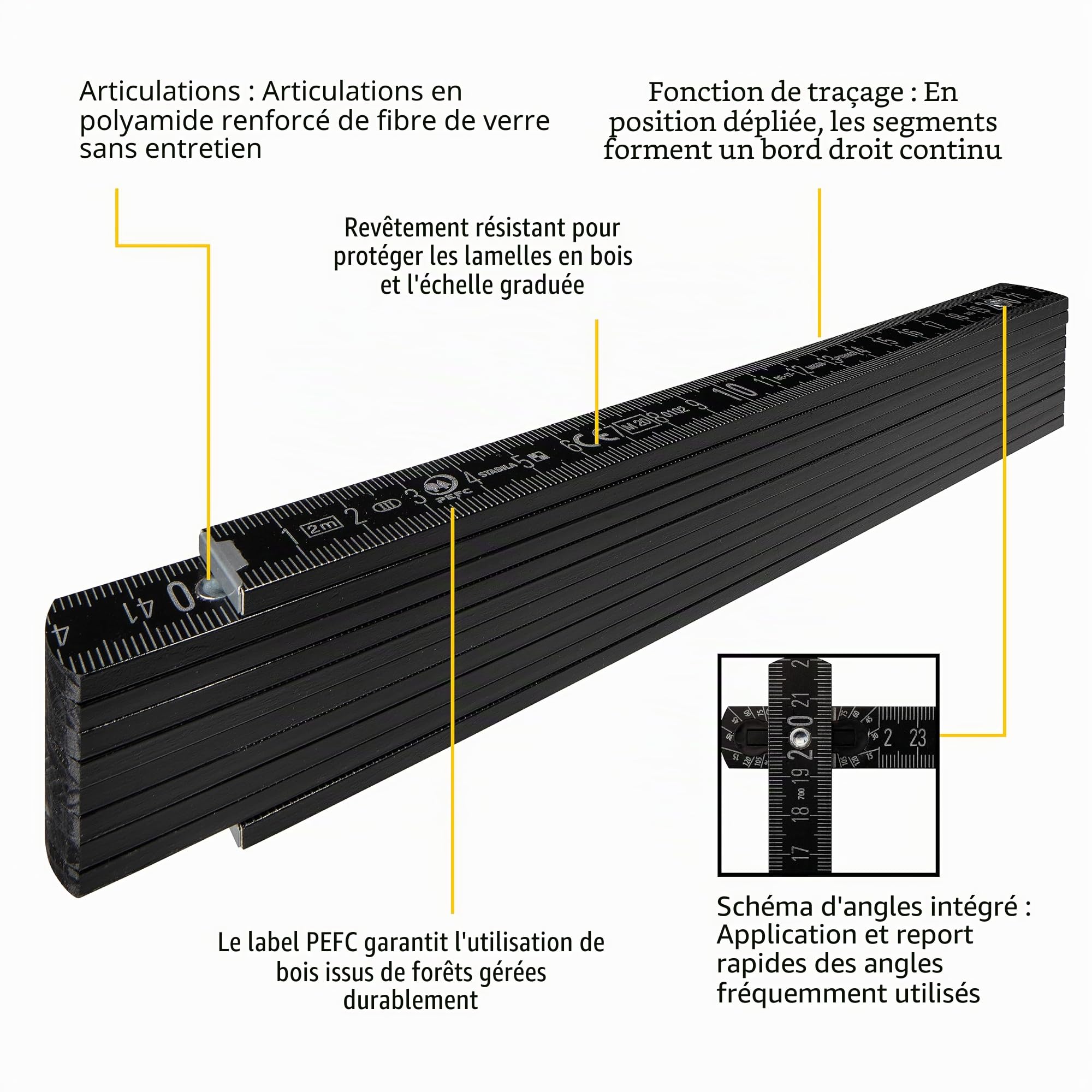 STABILA KIT ELECTRIC Goupille électrique type 70 pour électricien 43cm avec trous de marquage, mini niveau Pocket Electric /7cm, barre de pouce type 707P / 2m (certifié PEFC), crayon type ZB