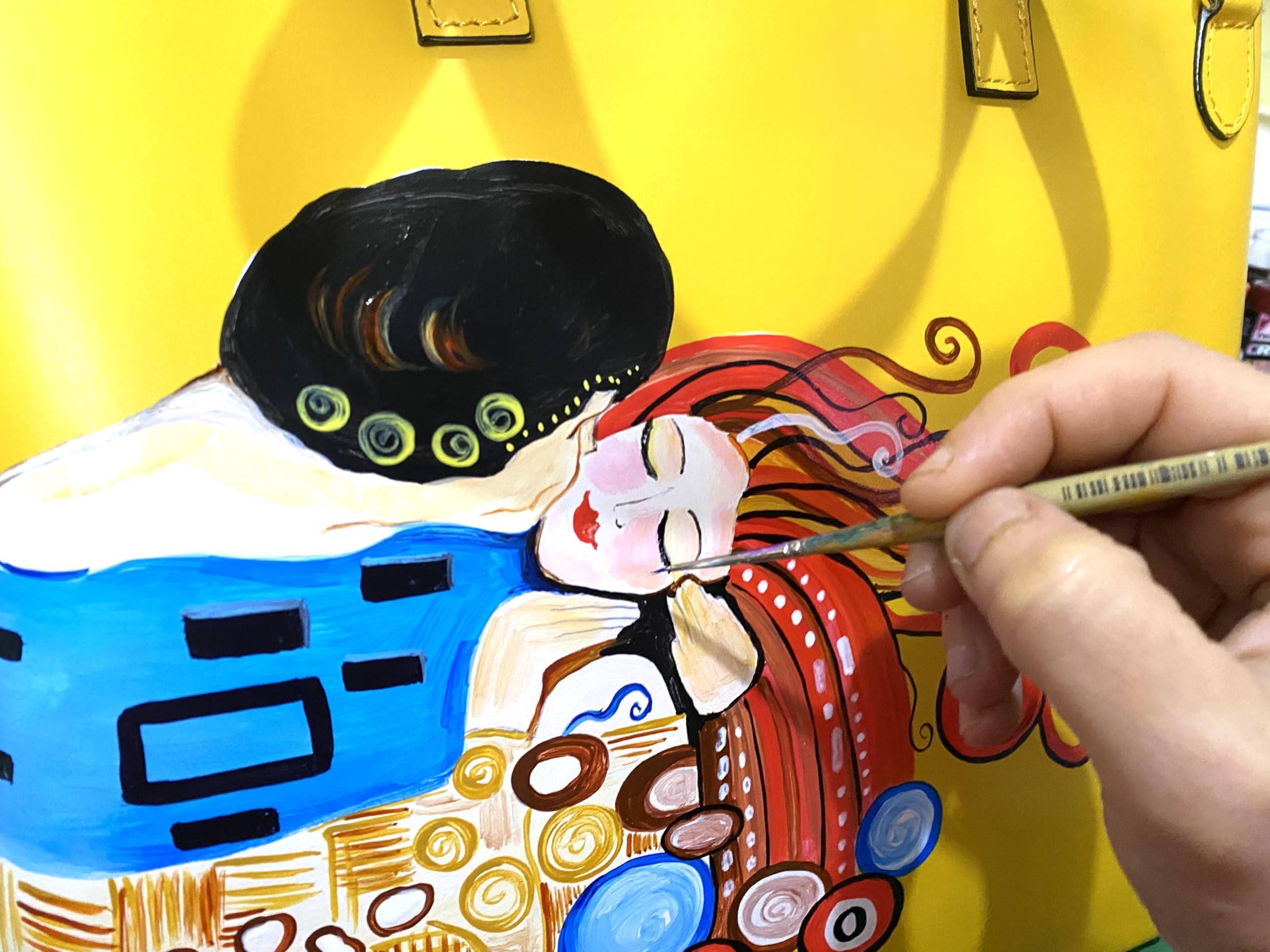 Arte Lisanti Borsa in Pelle Dipinta a Mano – BACIO APPASSIONATO DI VOGEL (KLIMT) – Shopper, Borsa a mano, Shopping Donna, Idea Regalo, Artigianato Italiano, Made In Italy, Vera Pelle, Tracolla