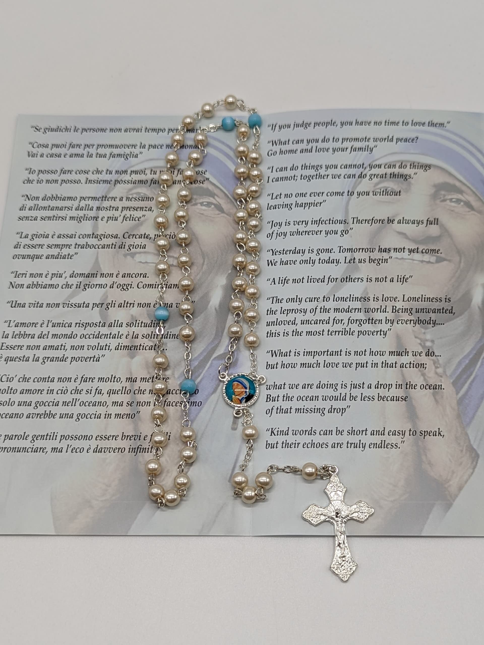 OVUNQUE PROTEGGIMI Rosario devozionale di Madre Teresa di Calcutta con Libretto multilingua.