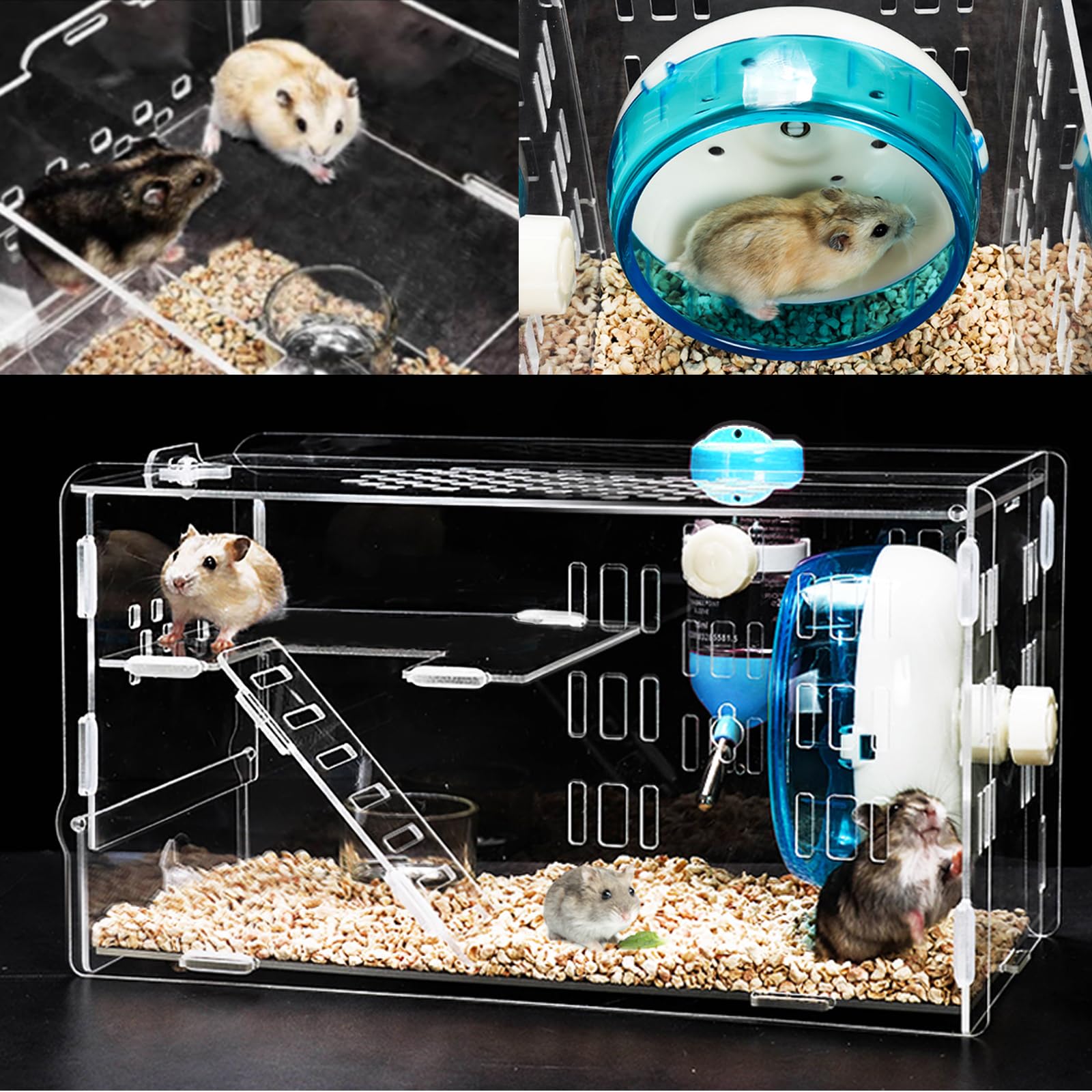 kathson Dwarf Hamster Cage Transparent Hamsters Cages and Habitats Gerbils  Acrylic Cage Cute Mini Pet Habitat with Accessories Exercise Wheel Water