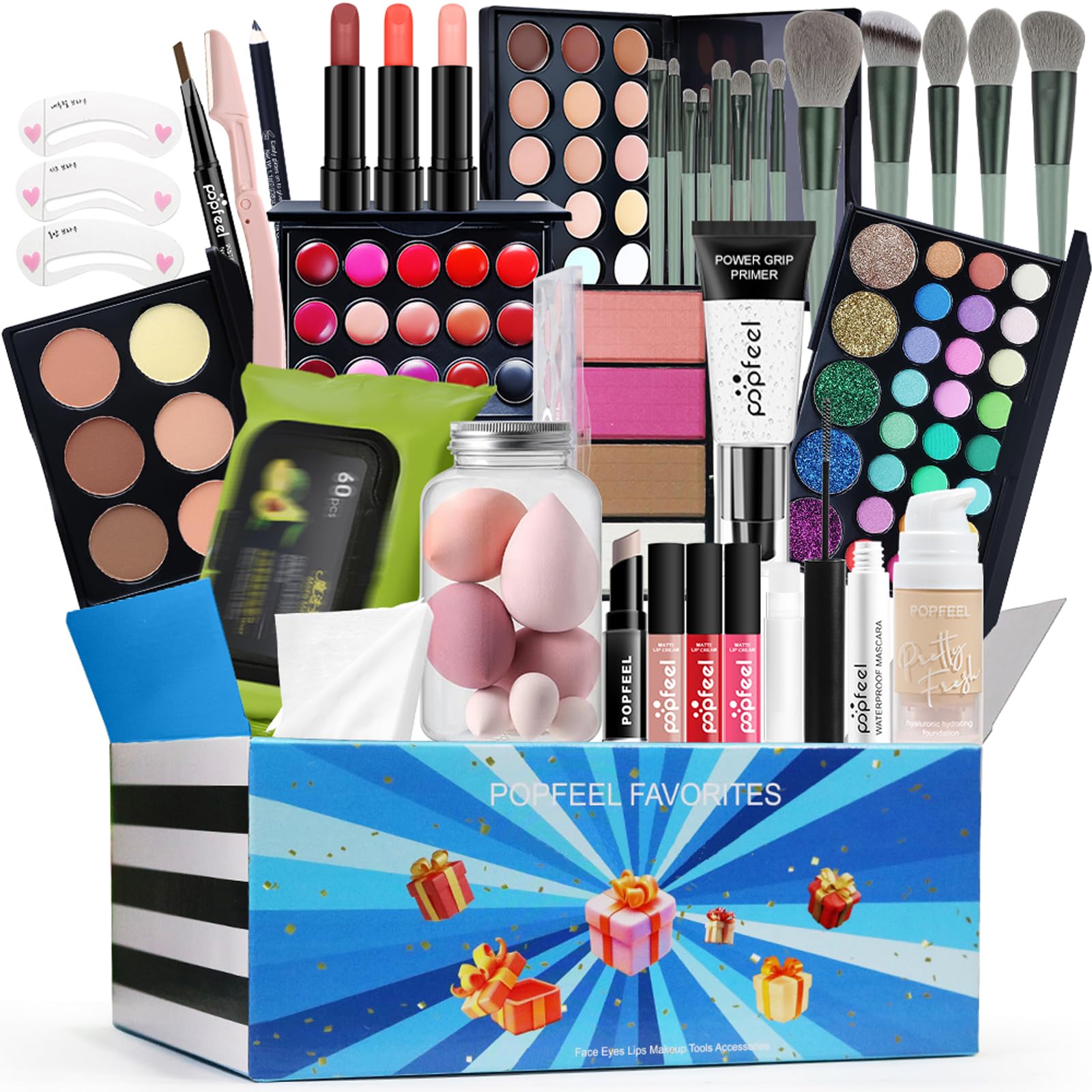 Ensemble de Maquillage Femme, Kit de Démarrage de Maquillage#8 | avec Ombres Paupières Correcteur Rouge à Lèvres Mascara Blush, Trousse de Cosmétique Voyage pour Yeuxe Lèvres e Visage