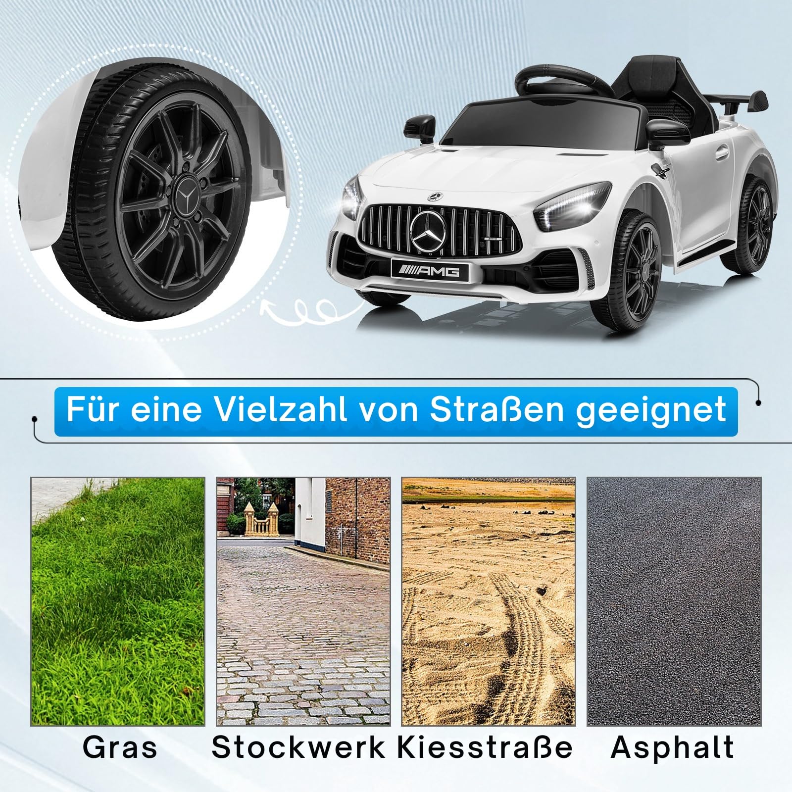 LALAHO Kinder Elektroauto 12V Kinderauto mit 2,4 GHz Fernbedienung Weiß | Elektrofahrzeug 2-türig mit MP3, Hupe, LED-Leuchten