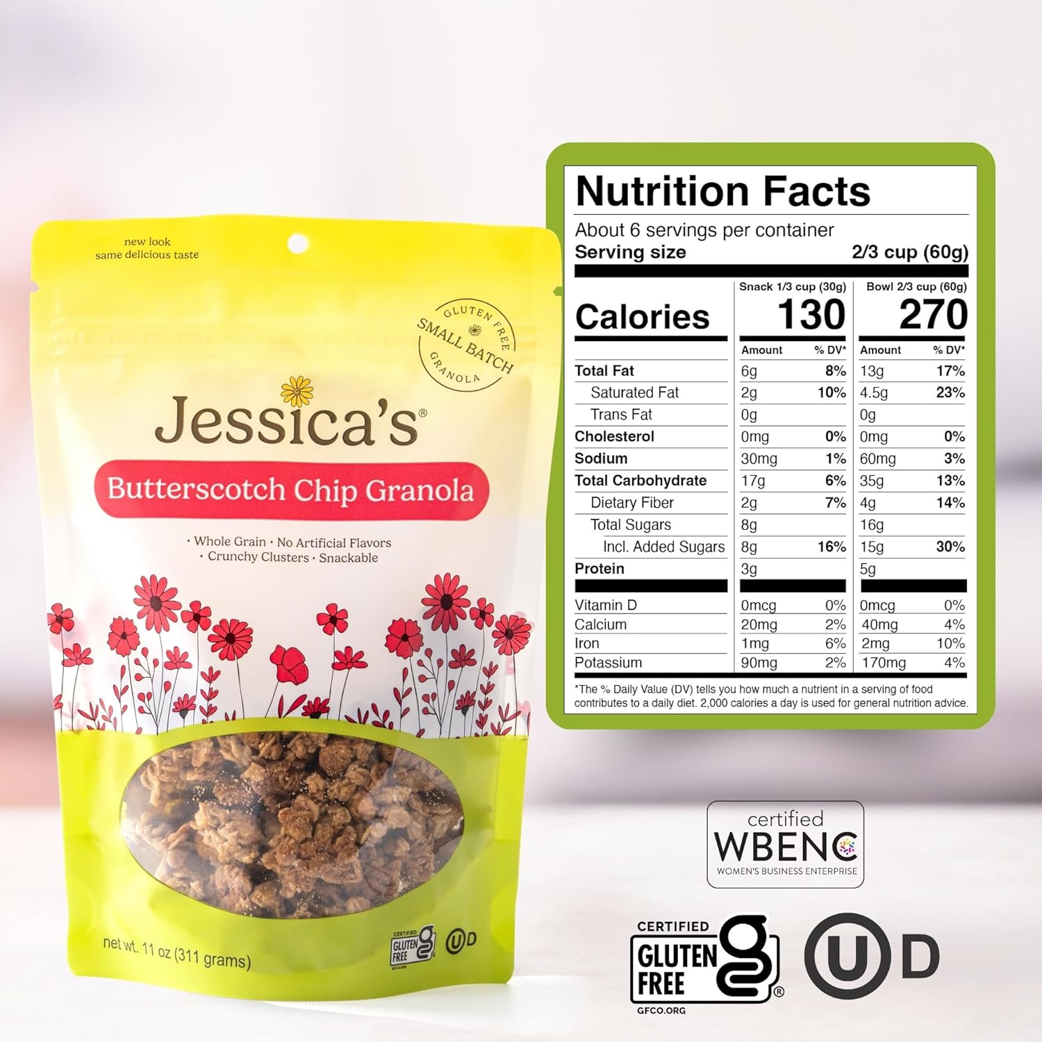 Jessica’s Butterscotch Chip Granola - Handmade, Gluten-Free, Whole Grain, 11oz (3 Pack)