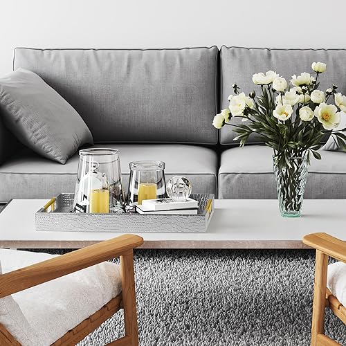 Miniatura 10 de Bandeja de madera para servir de 17 x 12 pulgadas con asas de metal pulido dorado, rectangular de madera para decoración del hogar, bandeja de