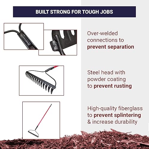 Miniatura 4 de Bully Tools Bow Rake with Fiberglass Shaft – Heavy Duty Garden Tool for Lawns, Landscaping Metal Rakes for Gardening, Yard Work, Steel Gravel Tool,