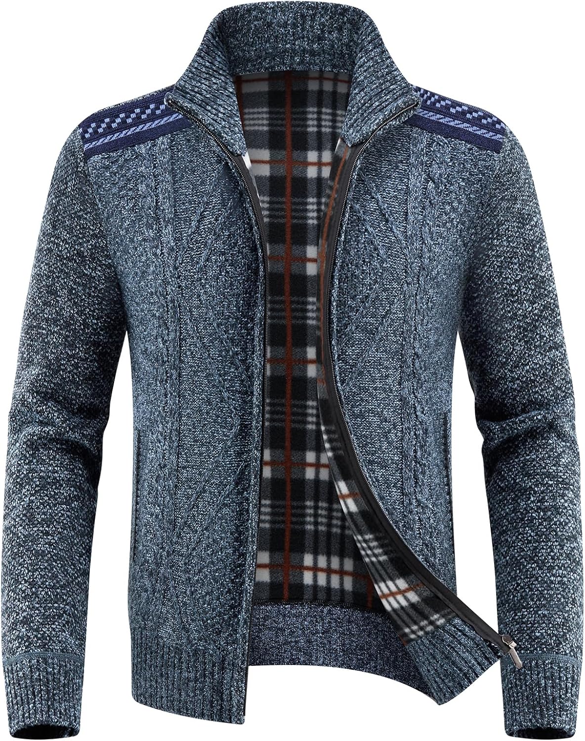 Lamgool Men’s Full Zip Sweater Knit Long Sleeve Stand Collar Cardigan Sweaters