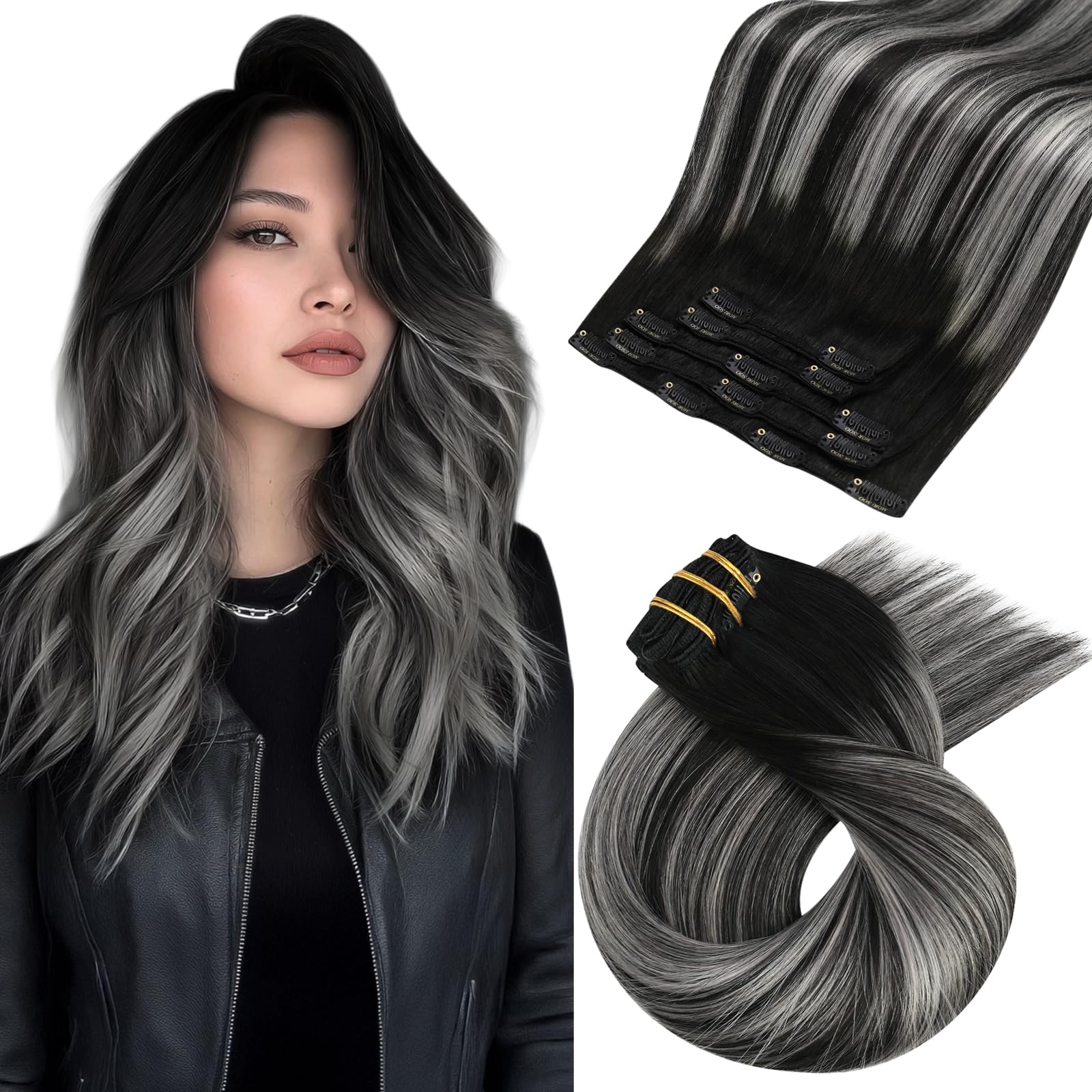 Moresoo Human Hair Extensions Clip in Real Hair Ash Blonde with Bleached Blonde Clip in Hair Extensions Remy Human Mid-length Hair Layered Add Volume 14 Inch 5pcs/80g #P18/613 — view 88