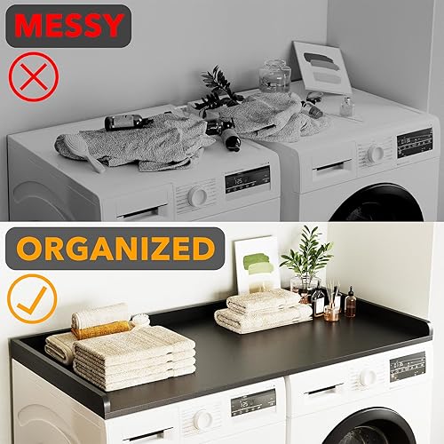Miniatura 3 de SpaceAid Encimera para lavadora y secadora, estante de madera con borde, 54 pulgadas de ancho x 27.5 pulgadas de profundidad, organizador de