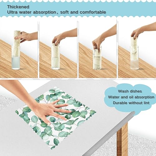 Miniatura 4 de Juego de 6 paños de limpieza de cocina hojas de eucalipto sobre un fondo blanco toallas de cocina absorbentes sin pelusas toalla suave para té
