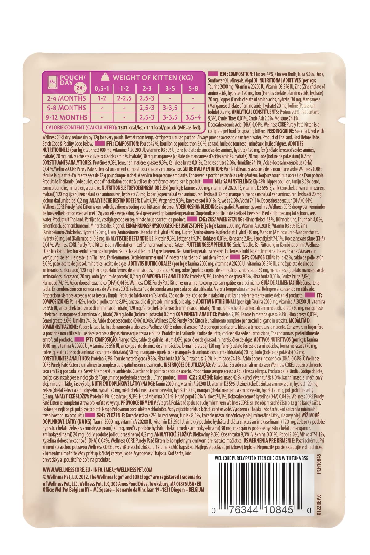Wellness CORE Purely Paté 24 x 85g, Huhn & Thunfisch – Nassfutter für Katze, feine Pastete für Kitten, getreidefrei, natürlich, hypoallergen, proteinreich, hoher Fleischanteil (Packung mit 3)