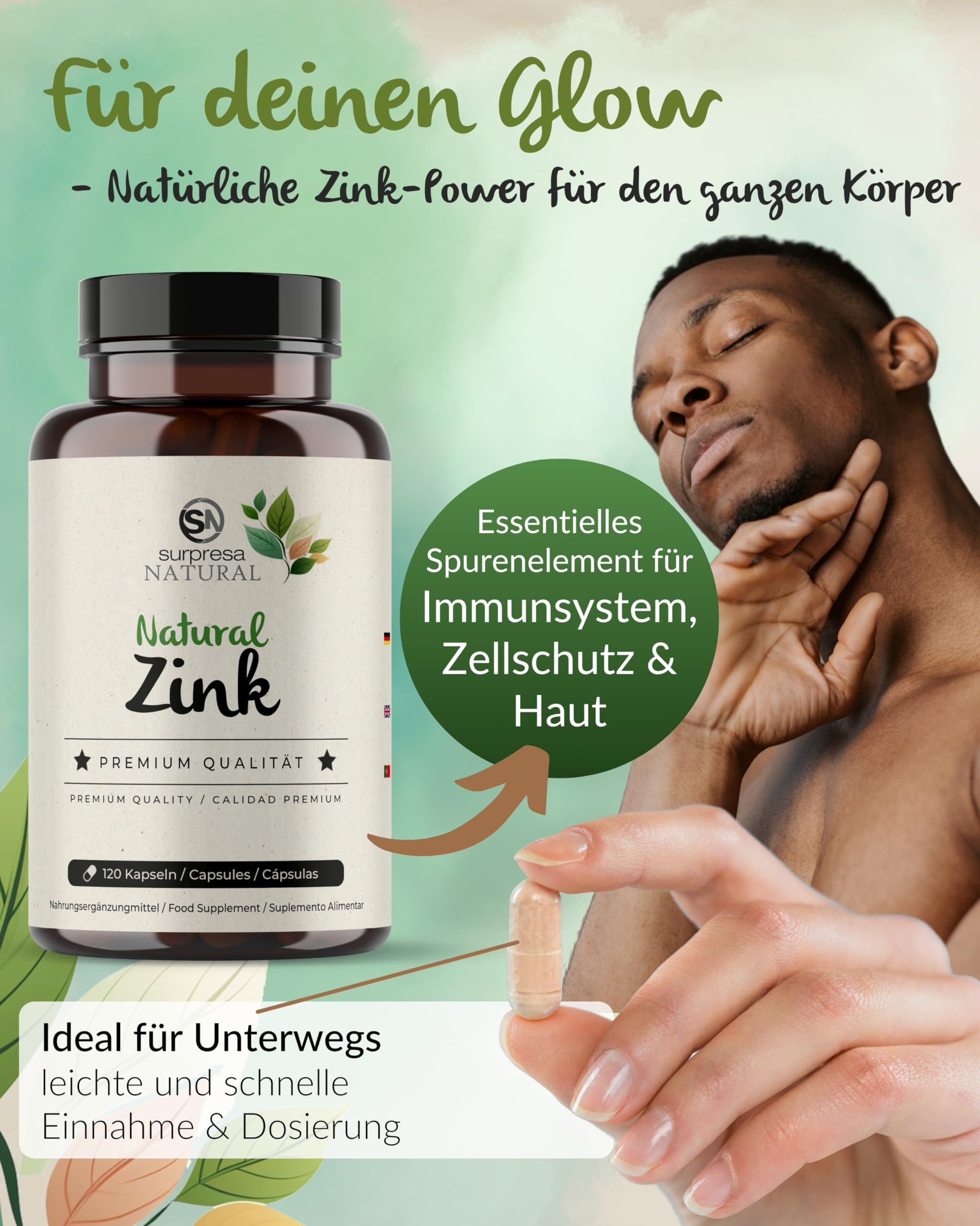 Zink-Kapseln I 3 x 120 Stück I Hochwertiges Zinc-Supplement mit 25mg natürlichem Zink aus 250mg Buchweizen-Extrakt I Vorrat für 12 Monate I 100% vegan, glutenfrei & natürlich