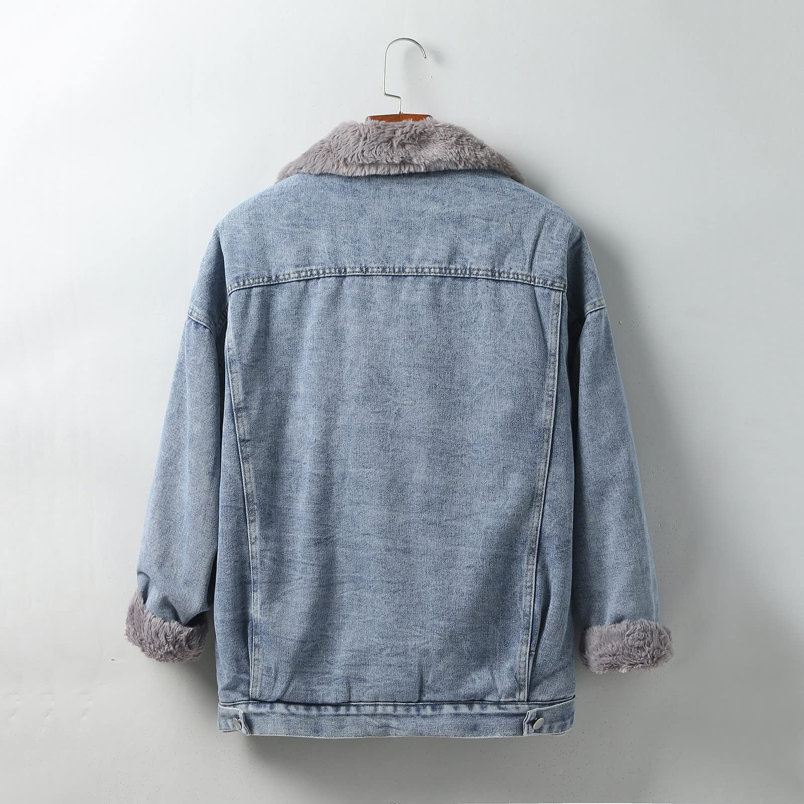 Chaqueta vaquera vintage para mujer, forro de invierno, chaqueta de entretiempo, ligera, básica, chaqueta vaquera de invierno, gruesa de manga larga