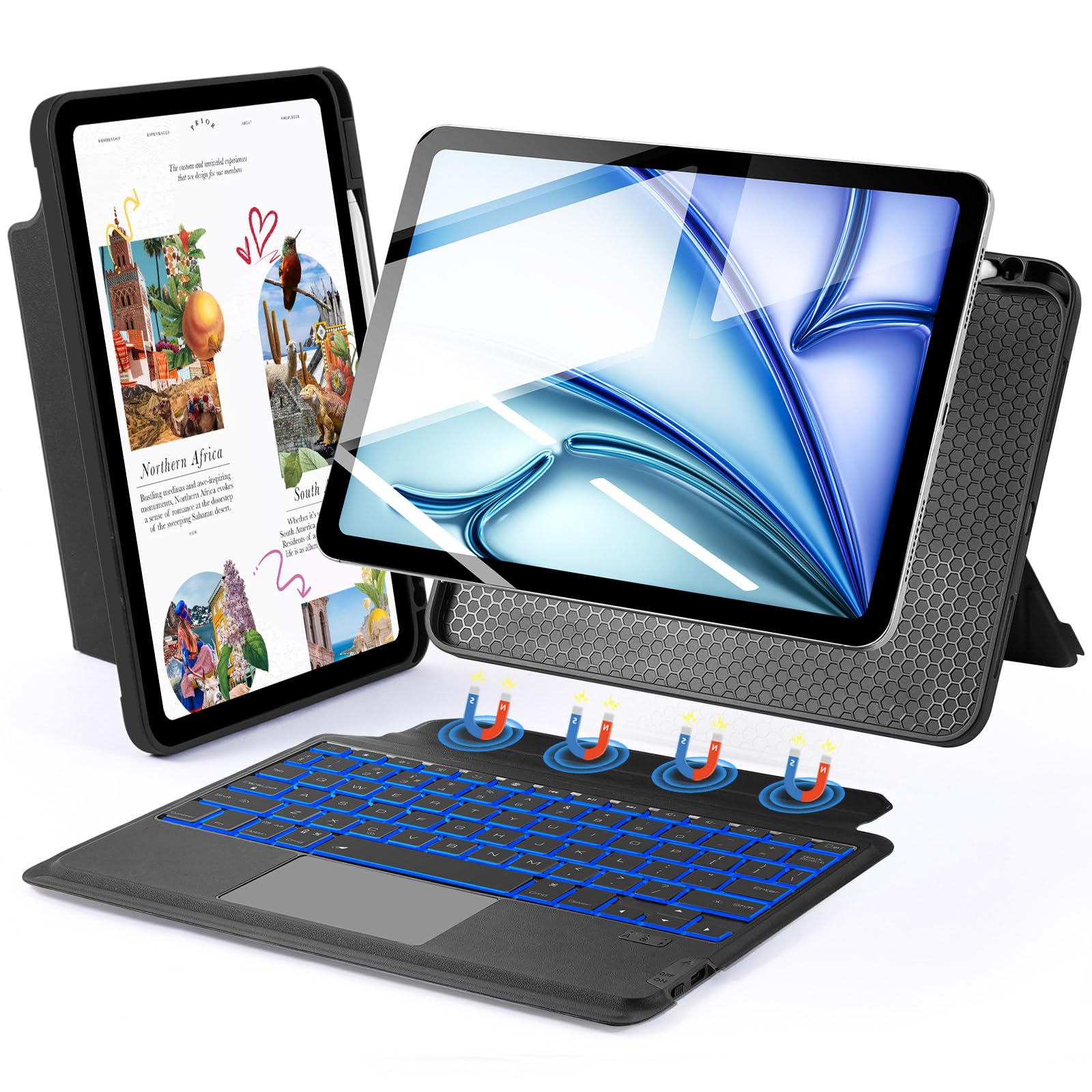 Funda de teclado para iPad Air 11 M3 con trackpad desmontable y luz 8