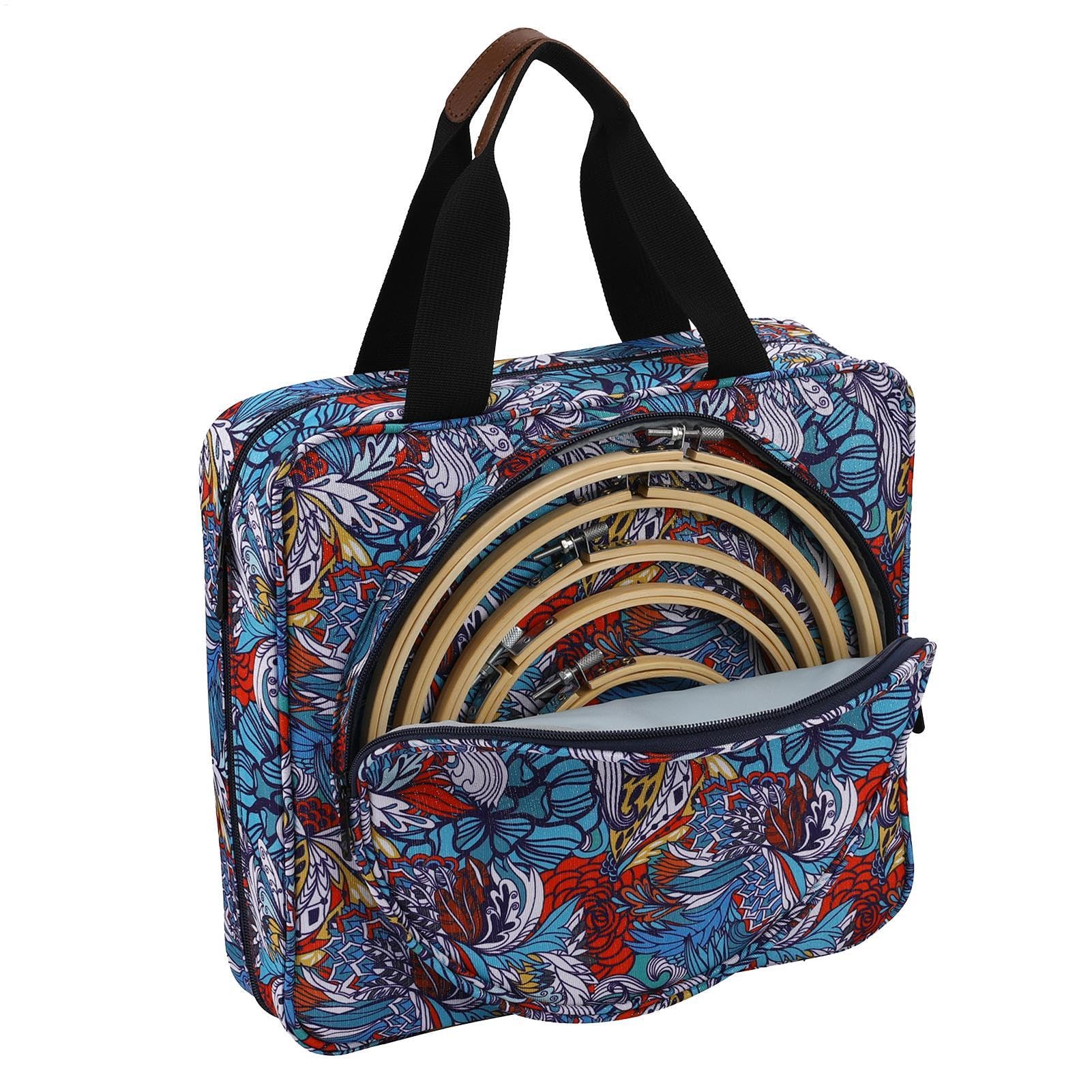 Etui do haftowania z motywem kwiatowym, solidne pudełko do haftowania, przenośny organizer rzemieślniczy, kwadratowa torba do przenoszenia 32 x 8 x 30 cm do haftu, prezentu, domu, wewnątrz