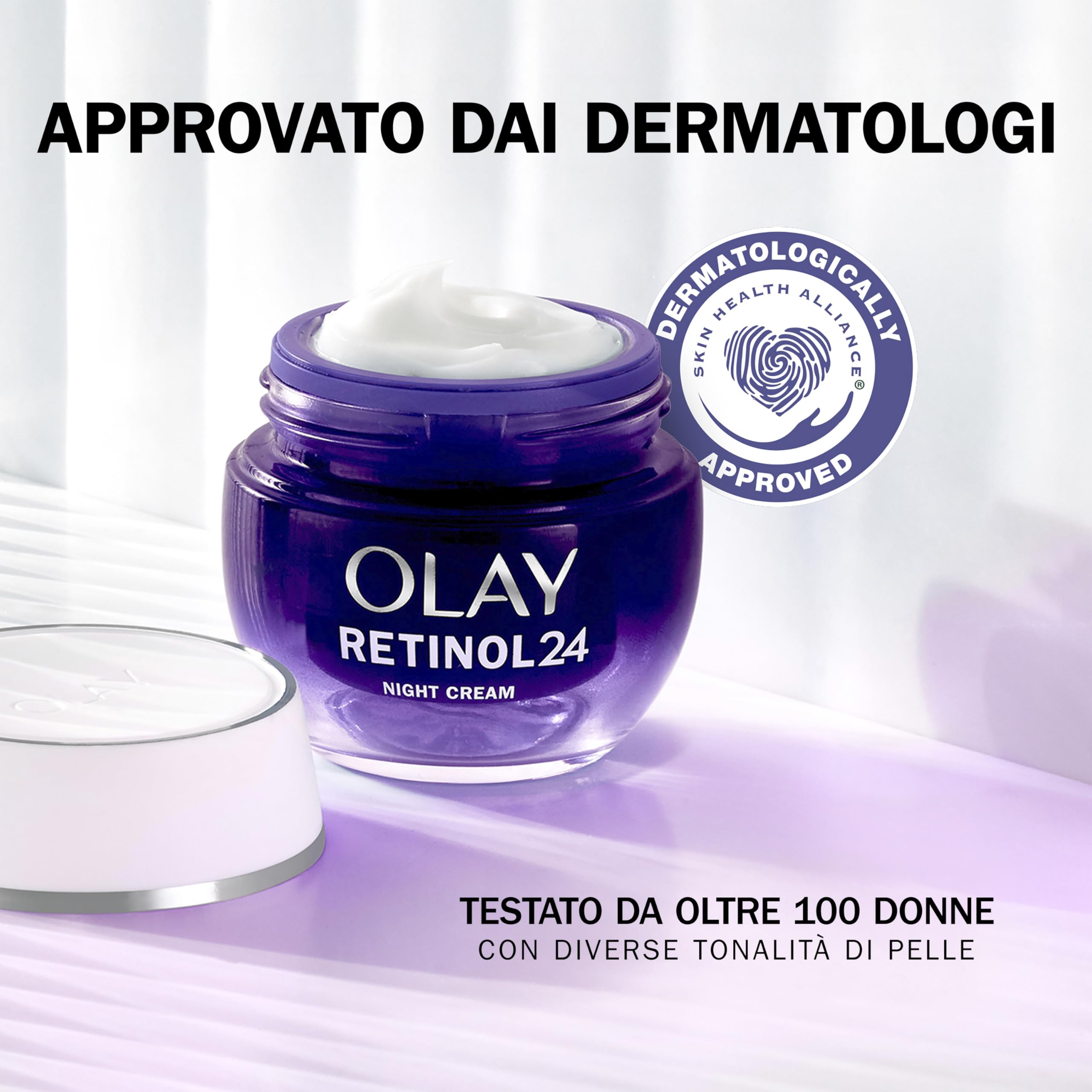 Olay Retinol 24 Crema Viso Notte Idratante, Cura della Pelle con Vitamina E Antiossidante. Skin Care Notturna Anti-Età: Leviga, Rinnova e Idrata, 50ml