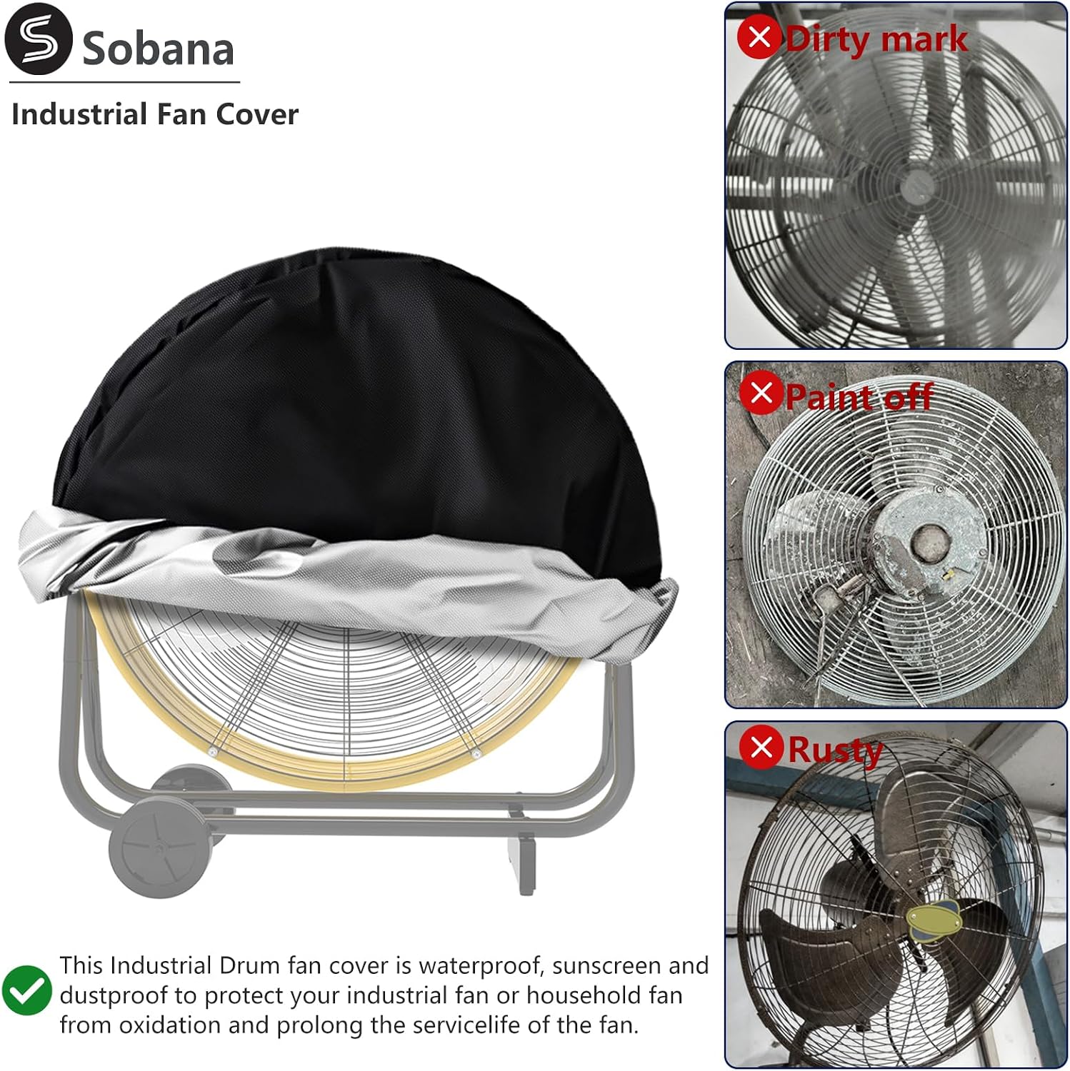Industrial Fan Cover,Suitable for 30" High Velocity Movement Heavy Duty Outdoor Drum Floor Fan,Waterproof Dust Proof Proof Anti-UV Outdoor Fan Covers(36 x 11 x 36 inches,Black)