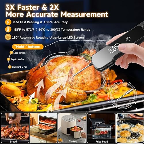 Miniatura 2 de Termómetro digital para carne con lectura instantánea, impermeable, pantalla retroiluminada, sonda de alimentos para cocinar, barbacoa, lectura
