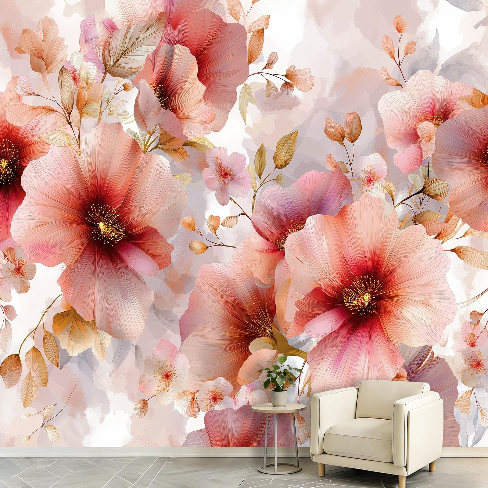 Malowidła ścienne tapeta kwiaty piwonie nadruk dekoracja wnętrza 200 x 140 cm plakat tapeta mural do salonu kuchni łazienki, przedpokoju funkcja telewizora ściana akwarela płatki wrażenie 3D