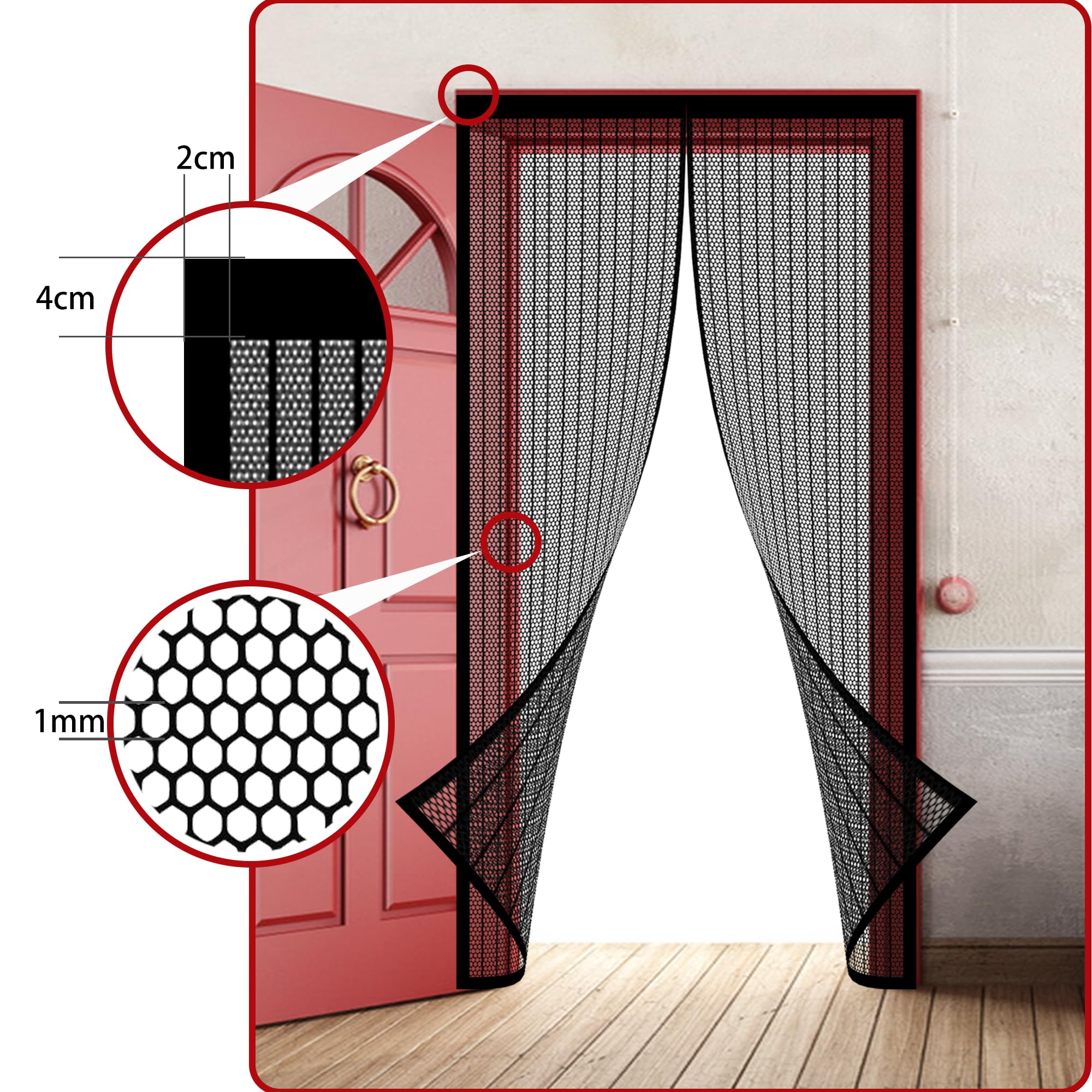 Zanzariera Magnetica 107 x 248 cm Varie Taglie Tenda con Magneti Anti Zanzare Anti Insetti Traspirante Chiusura Automatica per Porta Finestra Balcone Soggiorno Ingresso, Nero