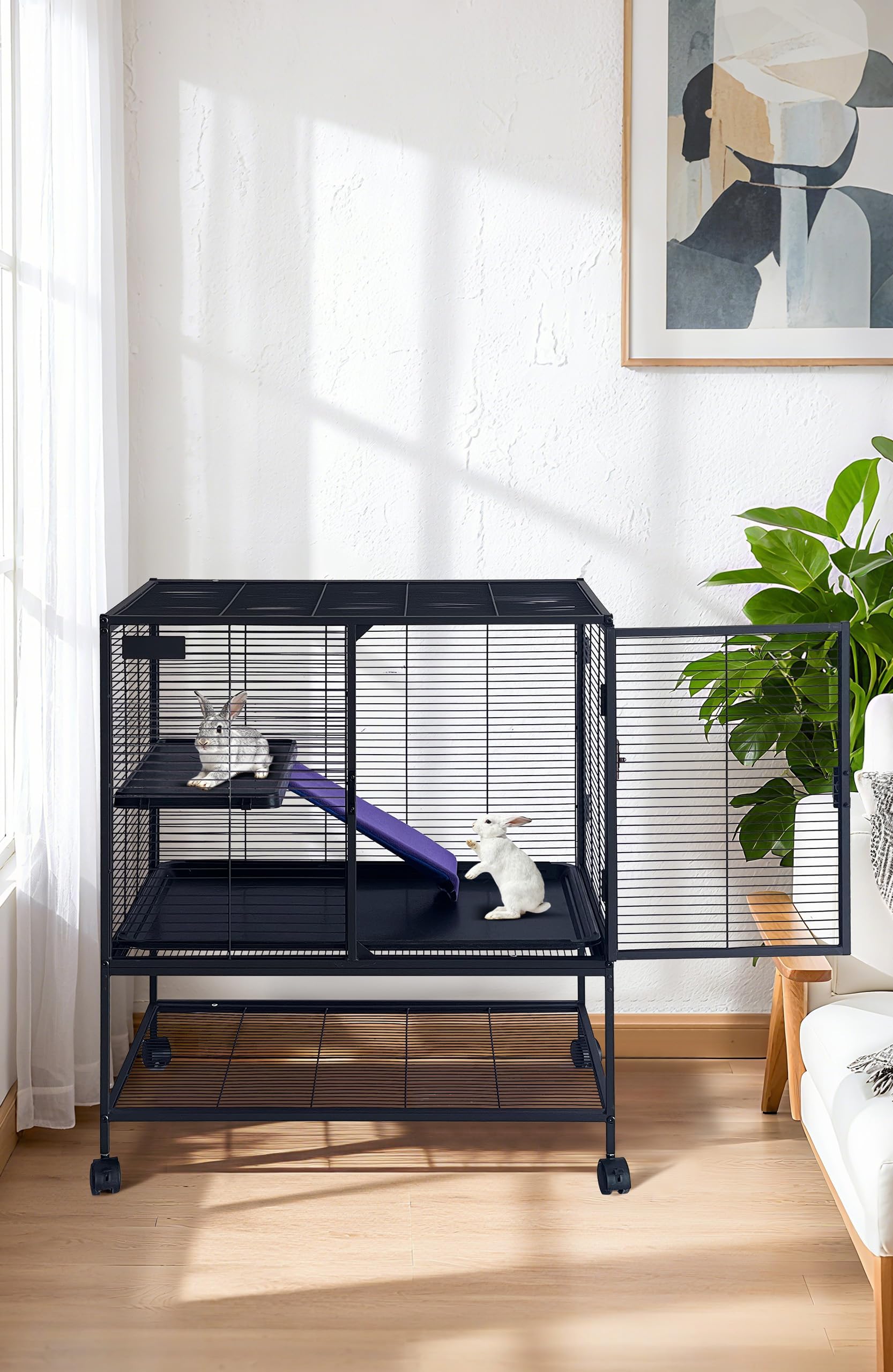 GarveeHome Jaula metálica de múltiples Niveles para Animales pequeños – Bandeja y rampa extraíbles, Cerradura Segura, Estante de Almacenamiento – Fácil de Limpiar, Ideal para Hurones, hámsters,