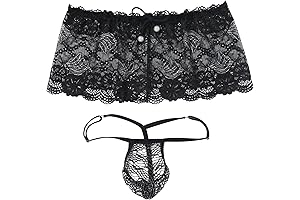 Men's Sissy Lingerie Low Rise Lace Sheer Mini Skirt and G-String