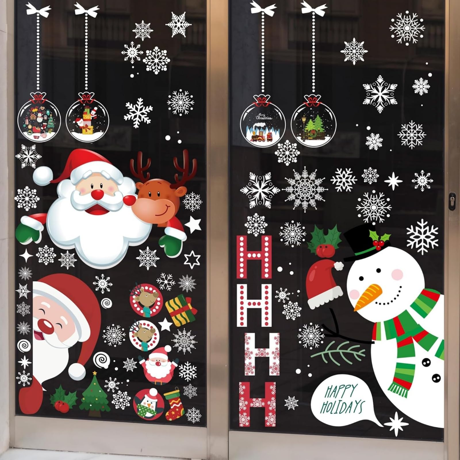 Fuouya Multi 9 Sheets Christmas Stickers For Windows, Merry Christmas Stickers,Snowflake Window Stickers,Santa Claus Christmas Tree Snowman Diy Wall Window Door Mural Showcase Decal Sticker