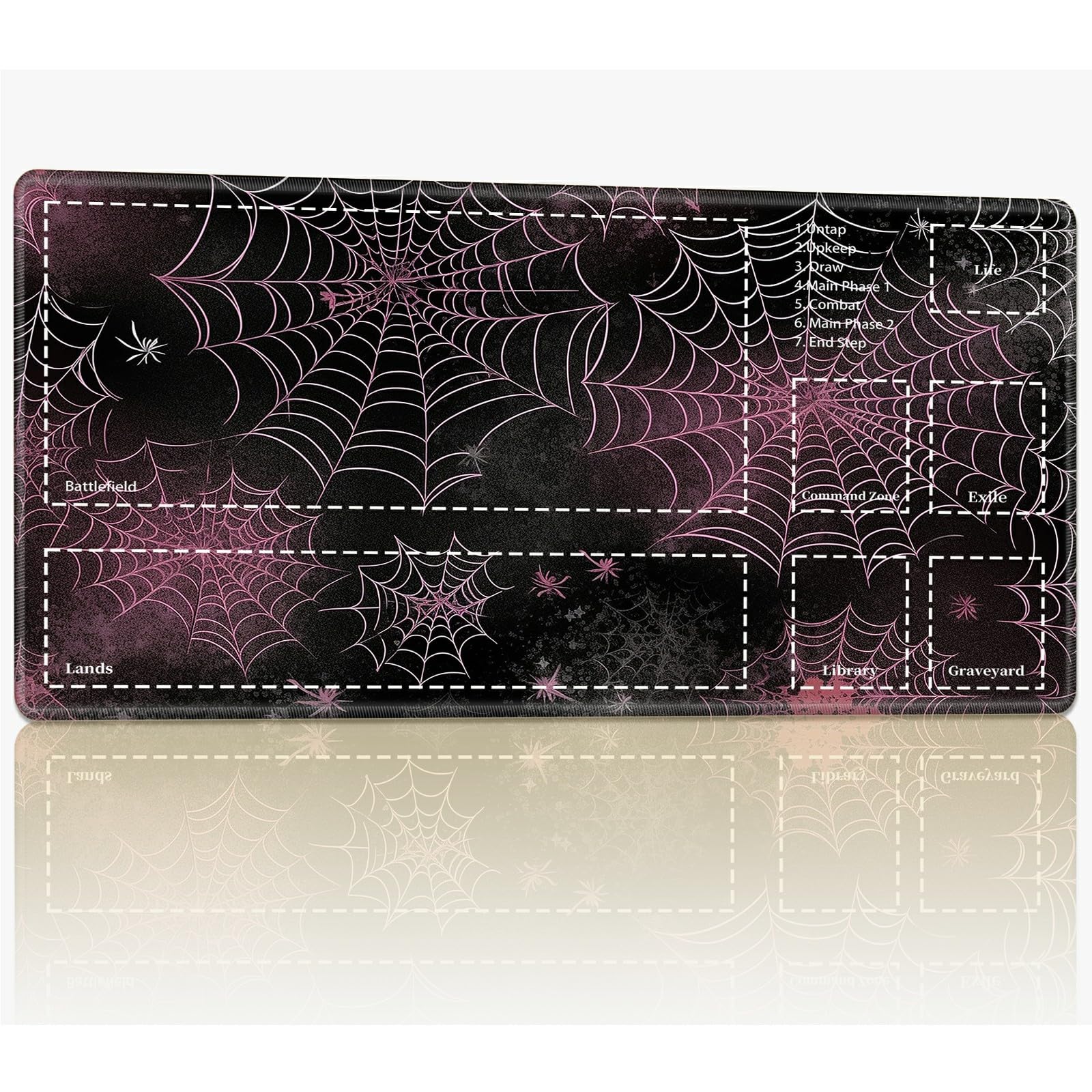 Playmat with Zones for MTG Magic The Gathering, 24 x 14 inches Stitched TCG Trading Card Play Mat Commander Board Game Mats Smooth Rubber Surface Battle Game Desk Mat, Pink Spider Web — image 1
