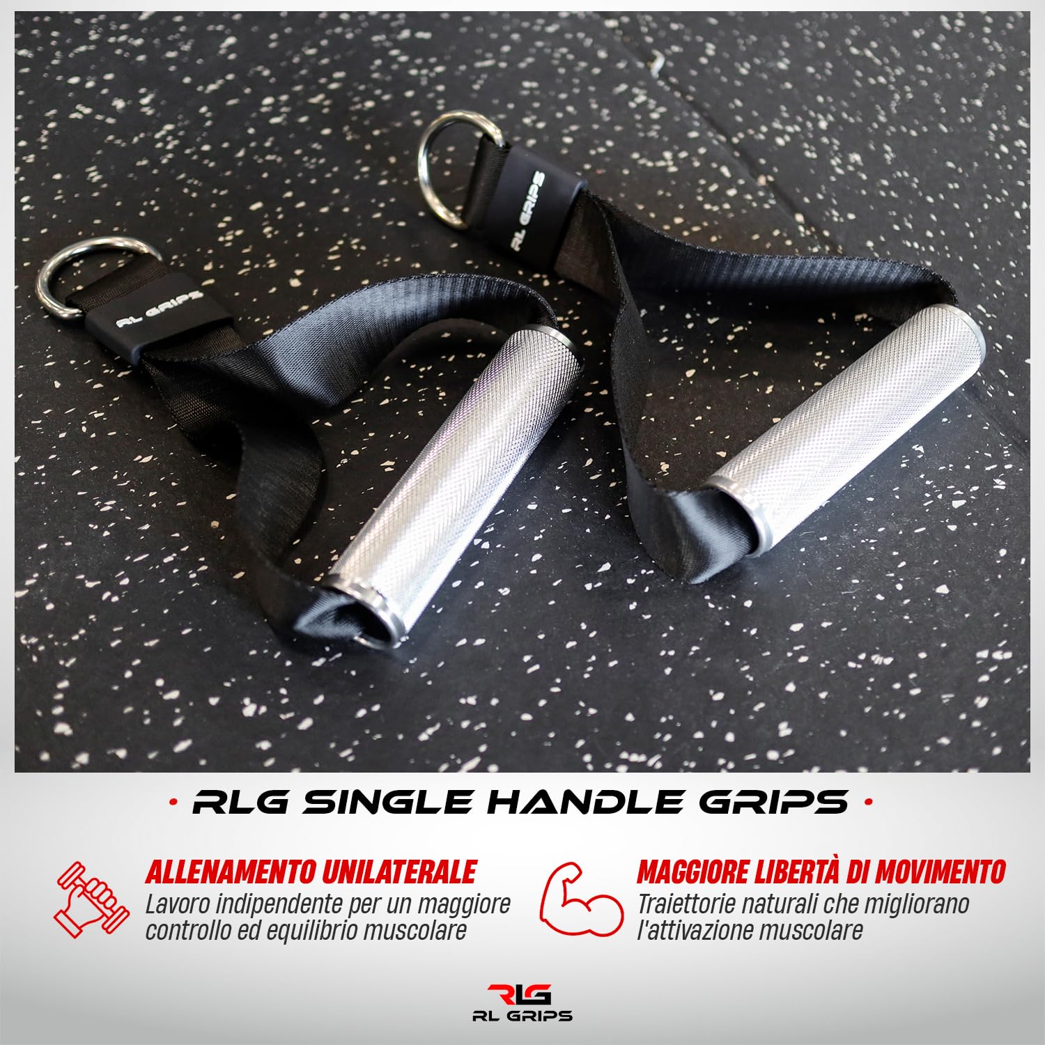 RL Grips Impugnature unilaterali per pulegge da Palestra con Manico in Alluminio - Set di Maniglie semplici per Allenamento con pulegge da Palestra - Anelli per Esercizi di Bodybuilding con Cavo