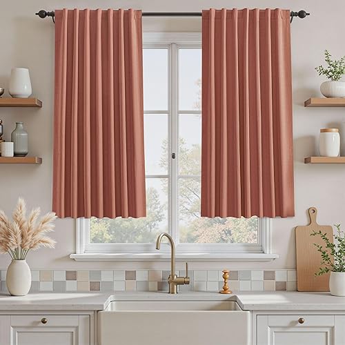 Miniatura 60 de UHITECH - Cortinas opacas de 84 pulgadas de largo, juego de 2 paneles de lino natural, 100% opacas, cortinas negras para dormitorio, sala de estar,