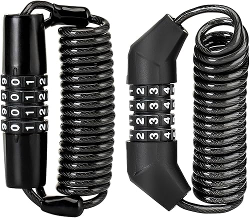 Miniatura 8 de ROCKBROS Cerradura de casco de motocicleta con bloqueo de cable retráctil de 4 dígitos para bicicletas, cochecitos, equipaje