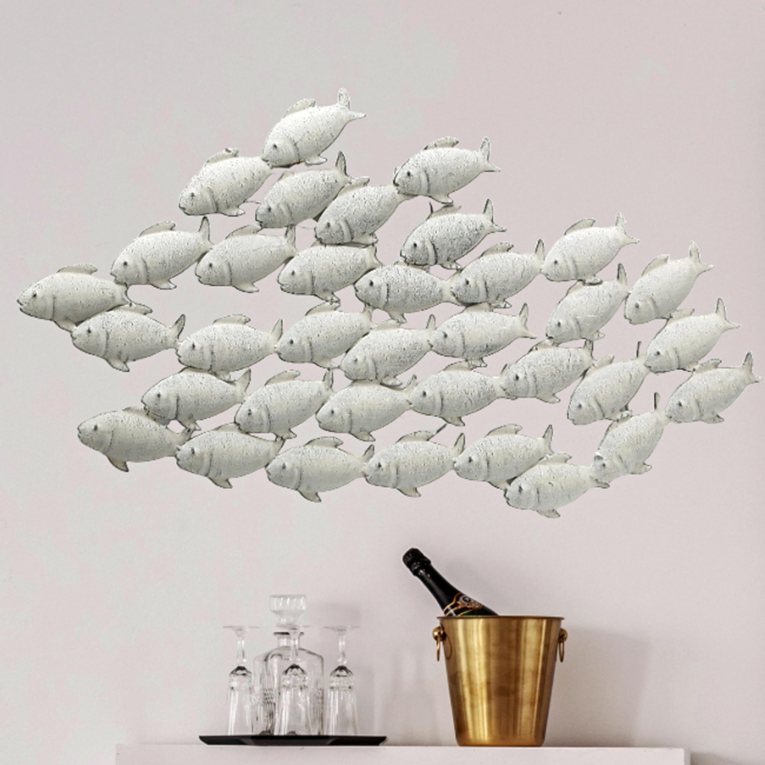 BOLTZE Wandobjekt Fischschwarm Metall, grau, 2 x 97 x 53 cm