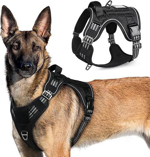 rabbitgoo - Arnés táctico para perros grandes, chaleco de servicio militar sin tirones con asa y equipo Molle, fácil control para entrenar y