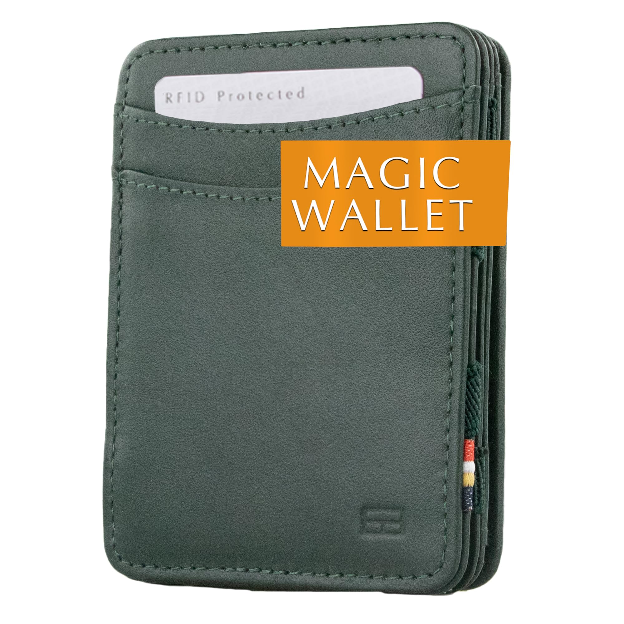 Hunterson Flacher Geldbeutel Fuer Herren aus Leder, Magic Wallet mit RFID-Schutz, Geldboerse mit Kleingeld und Platz Fuer 6 Karten,