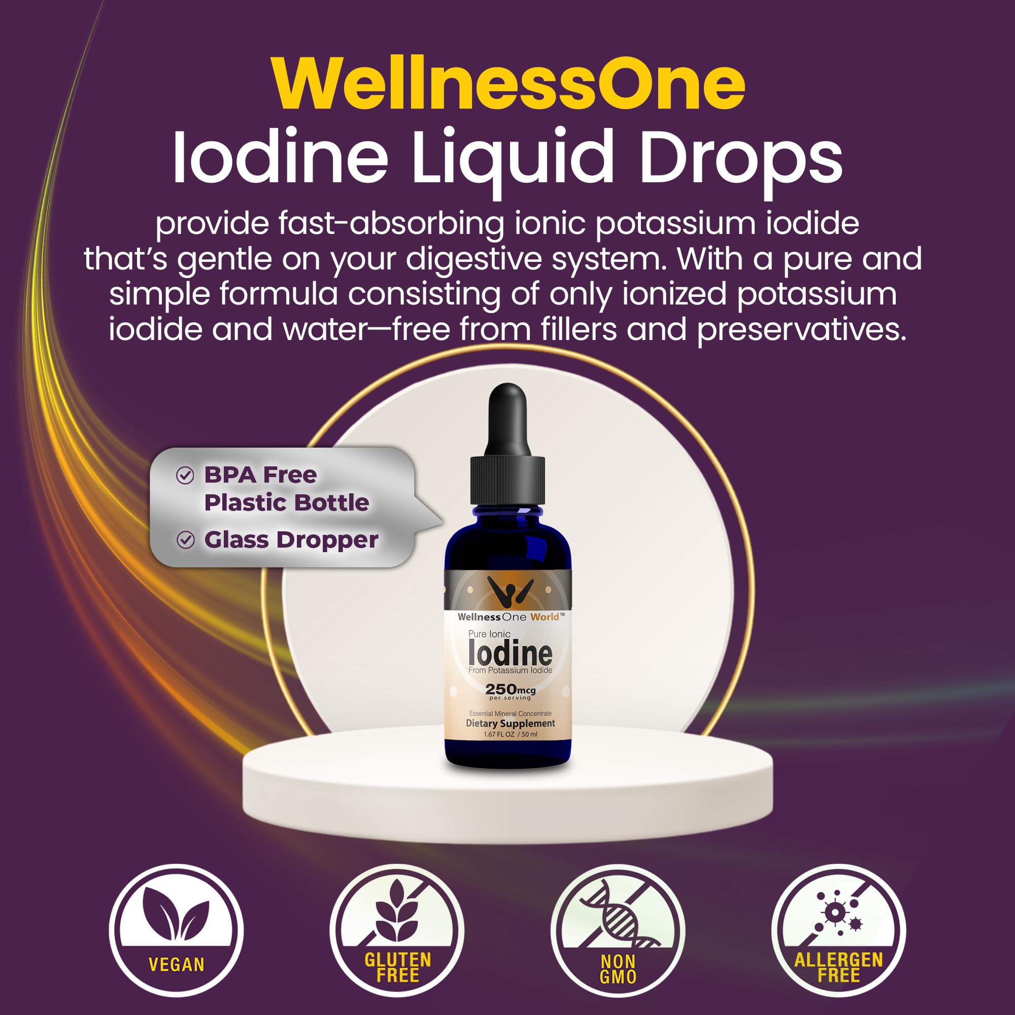 WellnessOne Iodine Drops for Thyroid Support - Fast Acting Liquid Iodine Supplement from Potassium Iodide - Great for Immunity & Cognition & Maximizes Iron Absorption - 1.67 fl oz — Amazon image 4