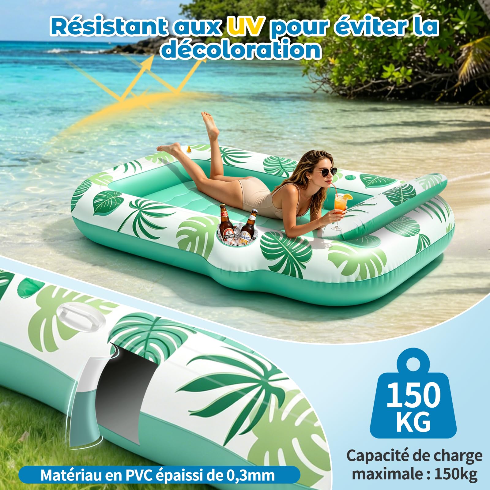 JONRRYIN Matelas Gonflable Piscine Adulte, Tanning Pool avec Fonction Brumisation & Porte-Gobelet, 215×150 cm Fauteuil Flottant, Hamac Gonflable pour Piscine et Plage