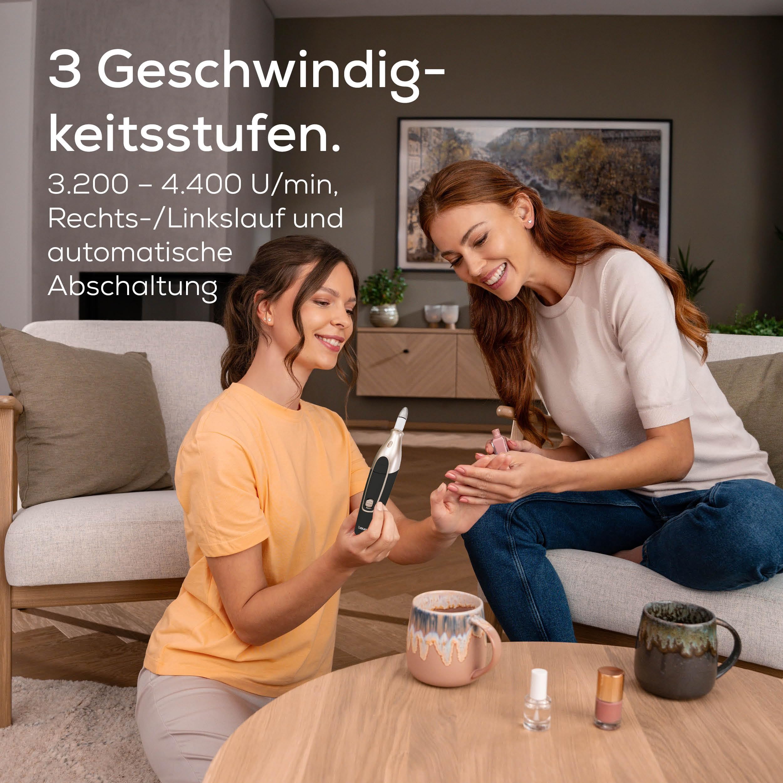 Beurer MP 84 Special Edition Maniküre-/Pediküreset, elektrische Nagelfeile mit Akku, 10 Aufsätze, LED-Licht, inkl. Aufbewahrungsetui, bis zu 4400 U/min, Nagelfräser zur Hand- und Fußpflege, schwarz - 5