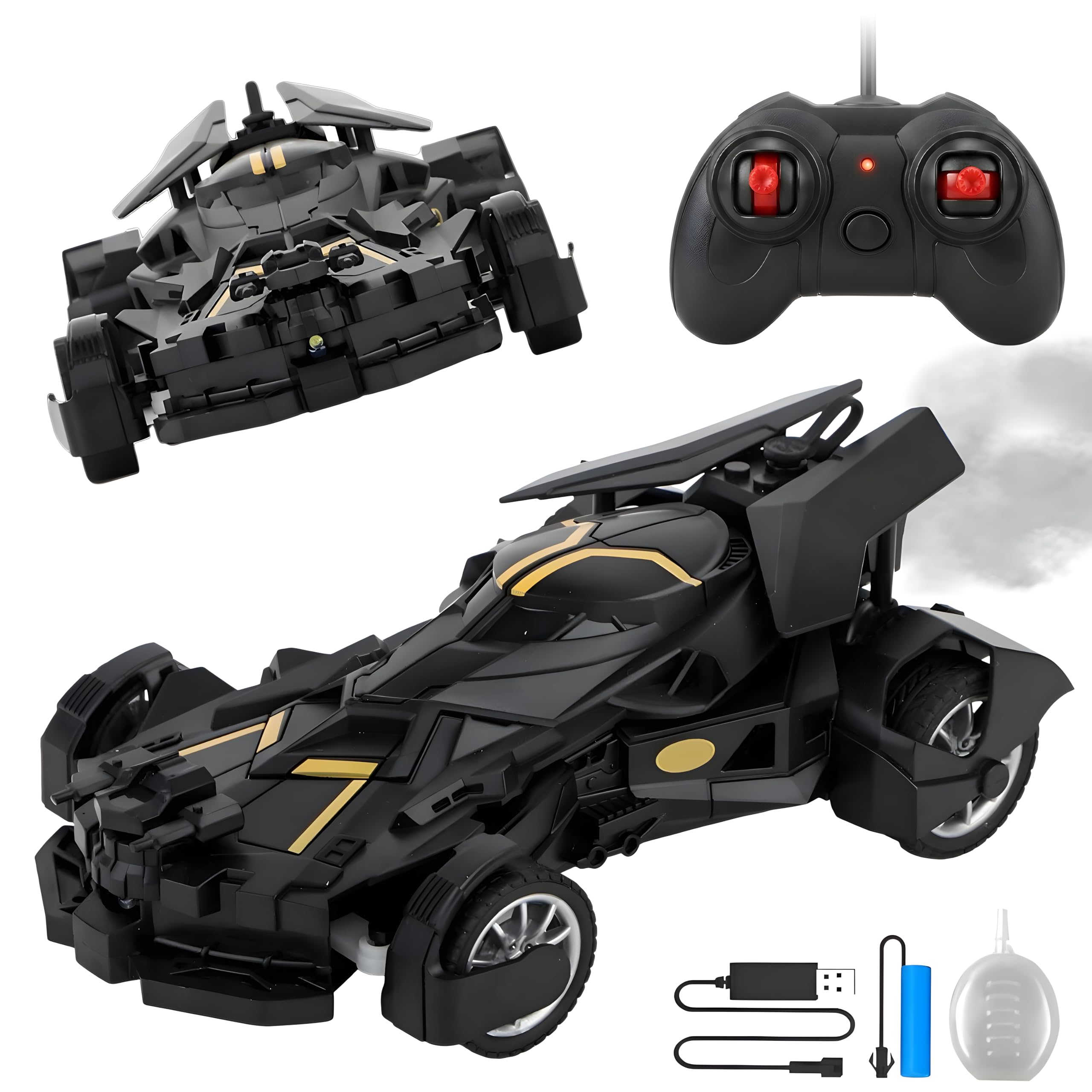 Cable World Remote Control Car with Smoke Spray Effect Bat Car - Black - Image 1
